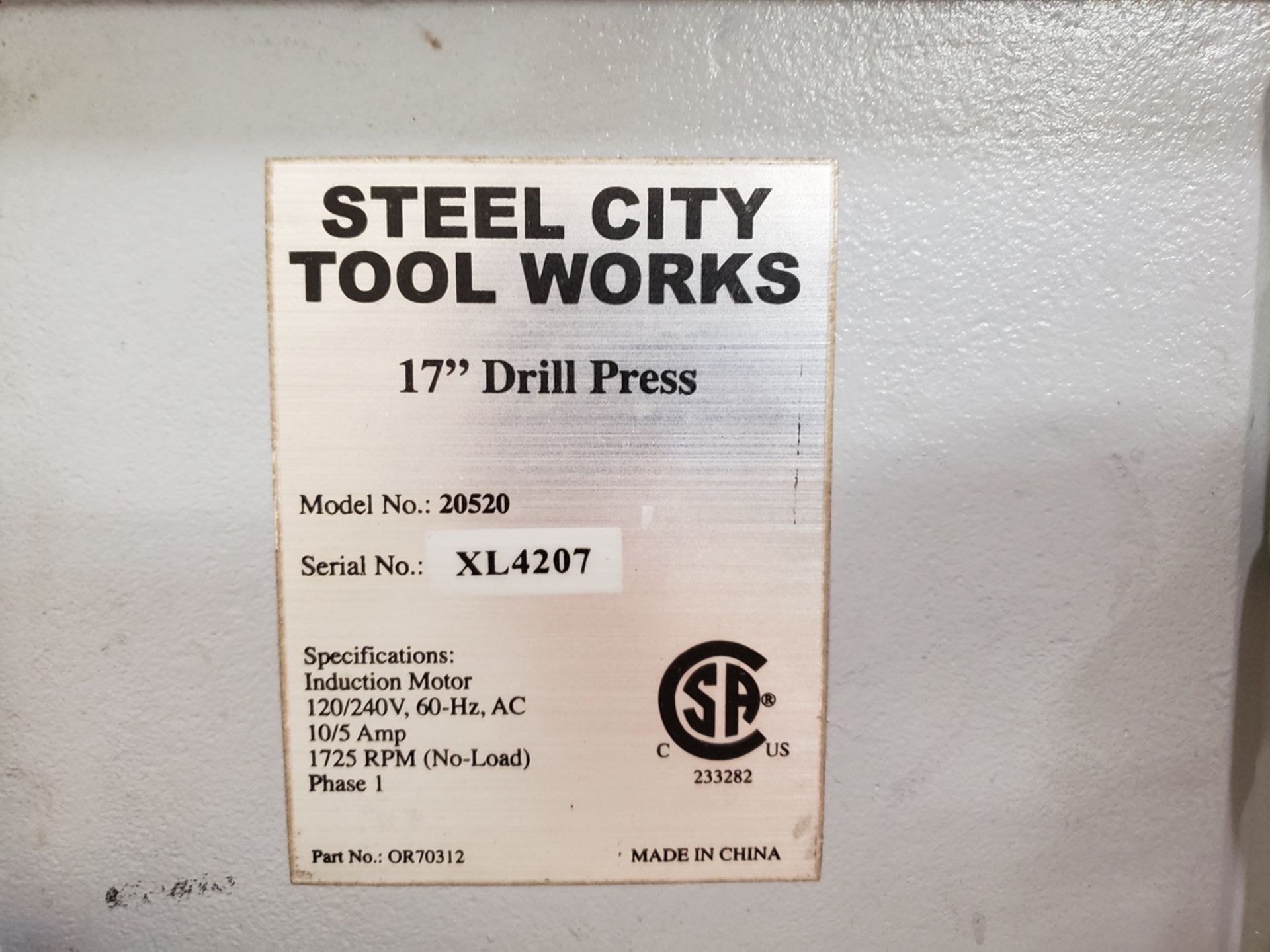 Steel City 17" Drill Press, M# 20520, S/N XL4207 | Rig Fee: $45 - Image 2 of 2