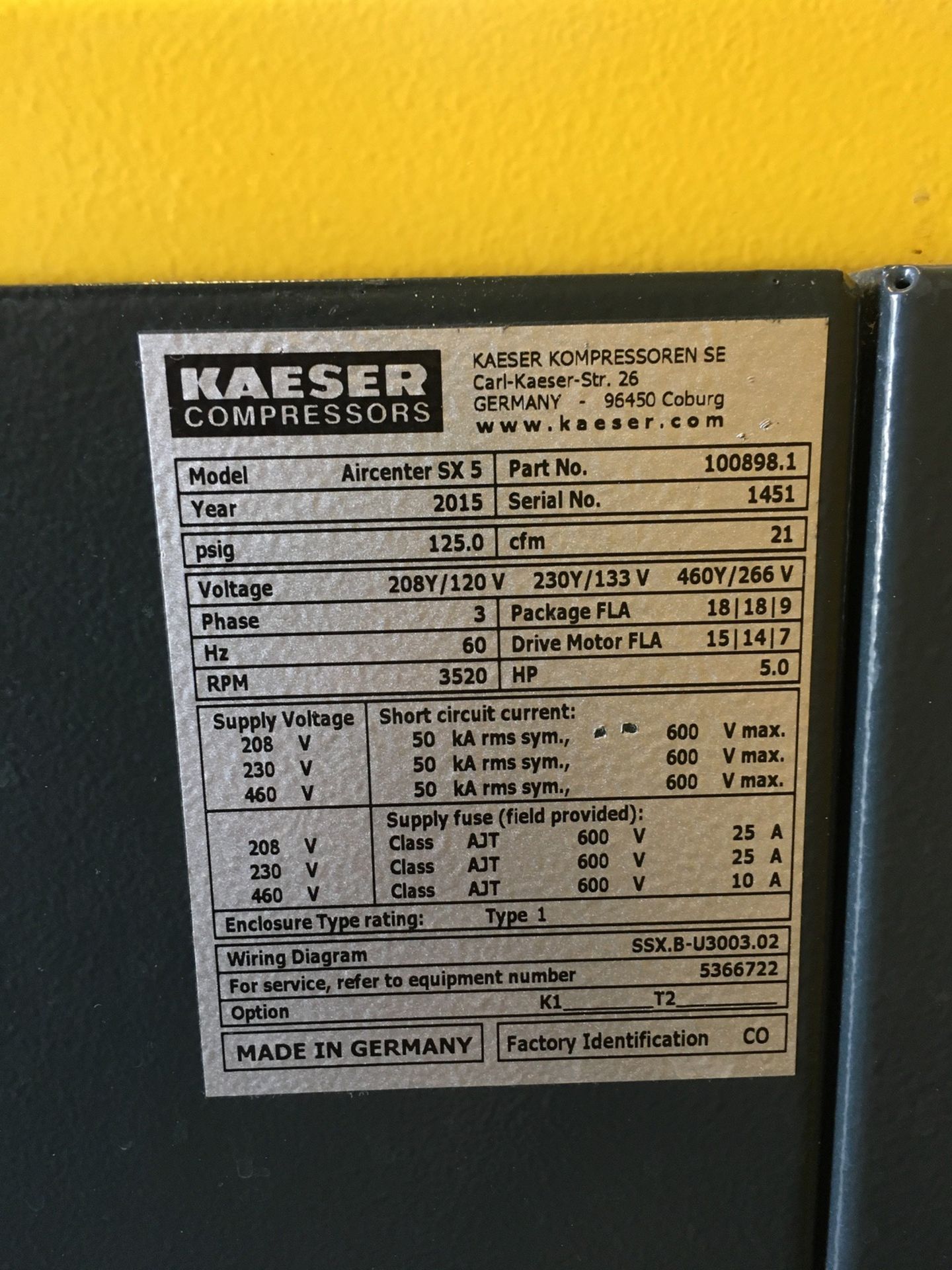 2015 Kaeser Aircenter SX5 Air Compressor, Sigma Control Basic, 2 | Subject to Bulk | Rig Fee: $175 - Image 4 of 6