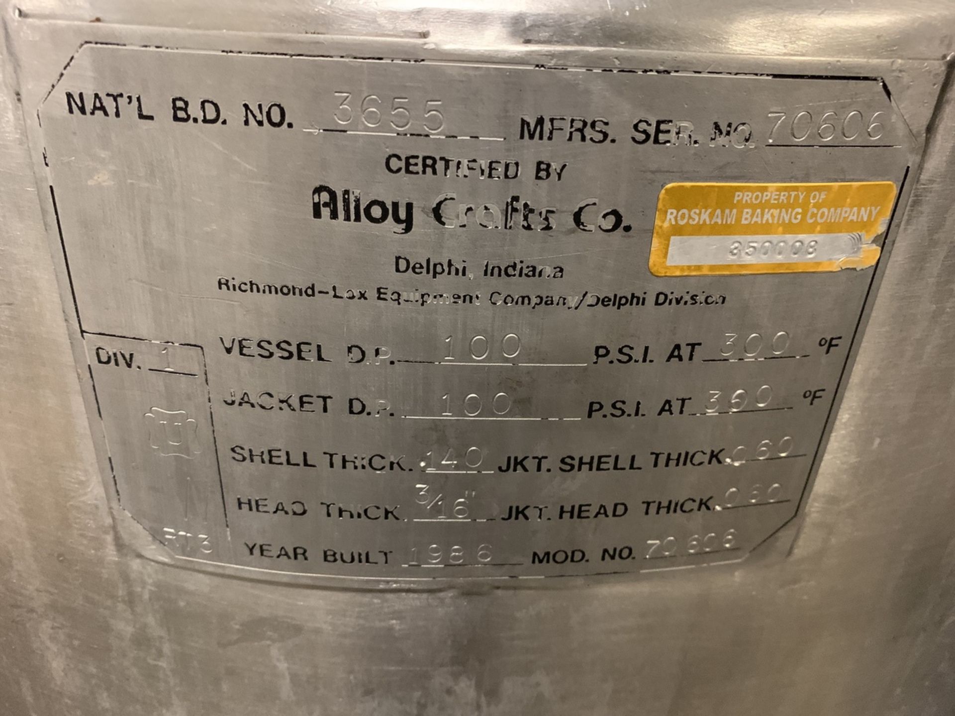 Stainless Steel Jacketed Agitated Pressure Vessel, Vertical 3-Blade Prop Agitation, | Rig Fee: 100 - Image 3 of 3