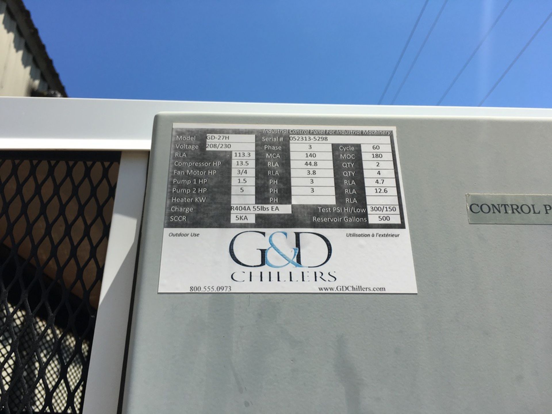 2013 G&D Chillers GD-27H Glycol Chiller, Two-Stage, 228,386 BTUH @) | Subj to Bulk | Rig Fee: $900 - Image 14 of 14