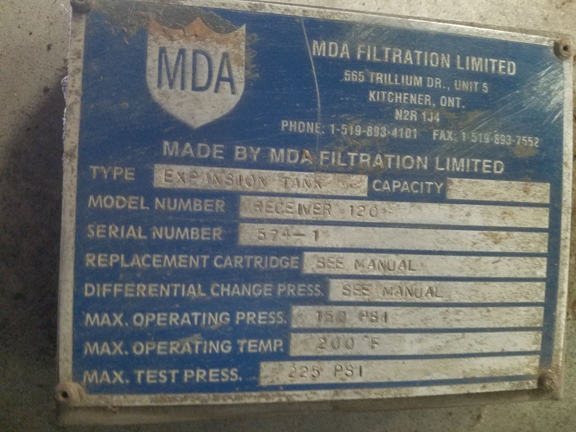 MDA Filtration 120 Gallon Expansion Tank, S/N 574-1 | Rig Fee: $100 - Image 2 of 2