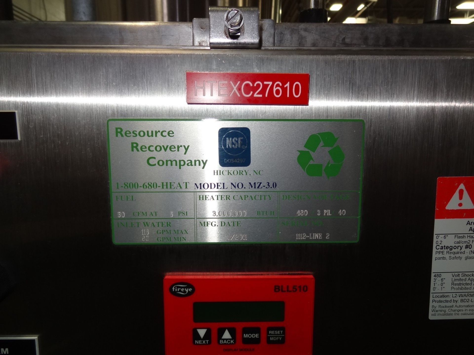 2011 Resource Recovery Natural Gas Water Heater, Direct Contact, Model MZ | Loc: IN | Rig Fee: $350 - Image 5 of 6