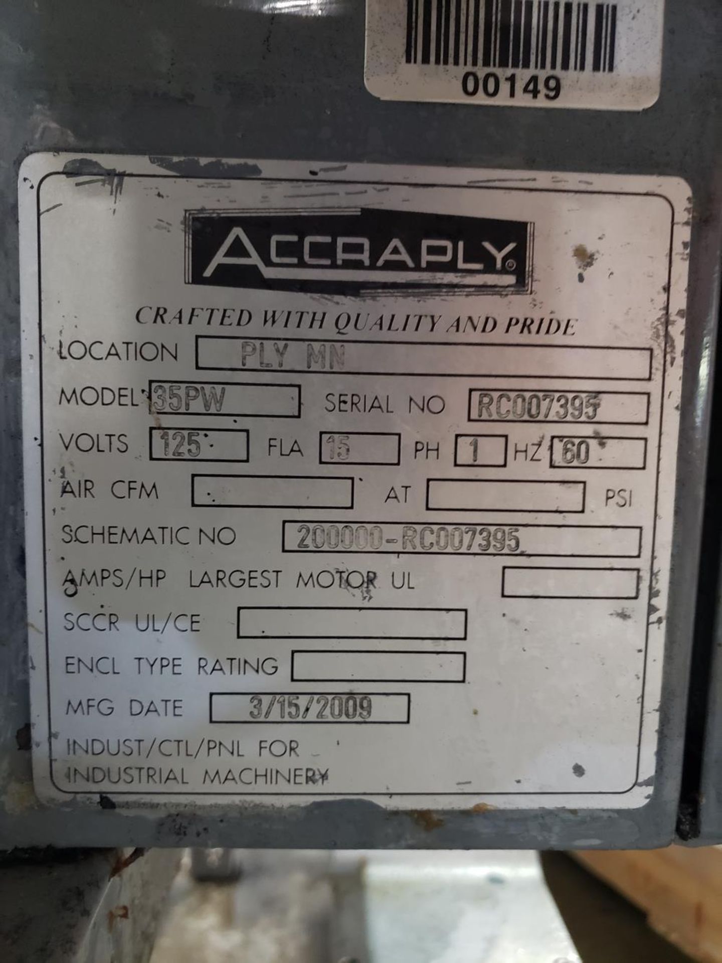 Accraply Labeling System, M# 35PW, S/N RC007395 | Rig Fee: $350 - Image 2 of 2