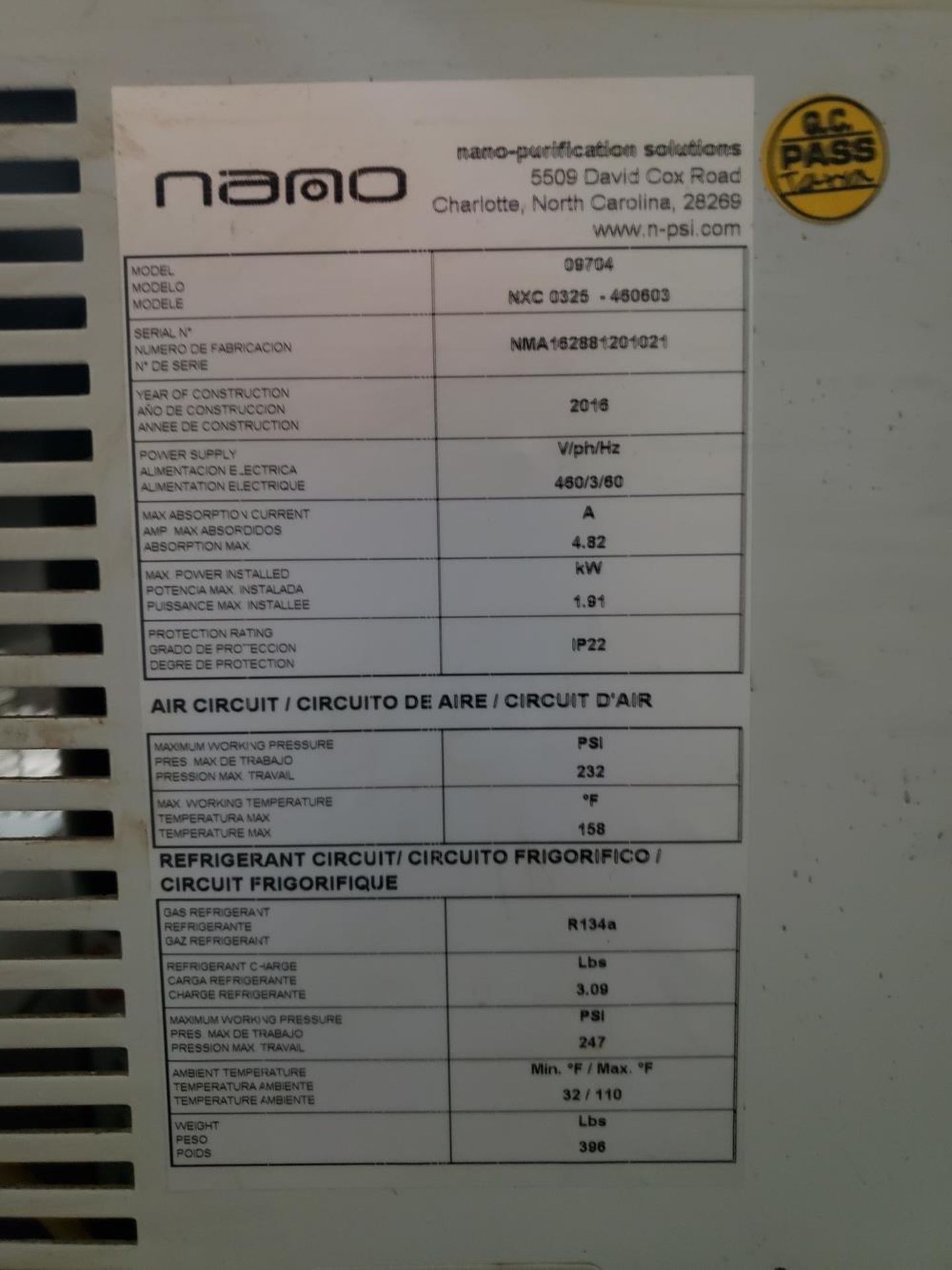 2016 Nano Air Dryer, M# 09704, S/N NMA 162881201021 | Rig Fee: $200 - Image 2 of 2