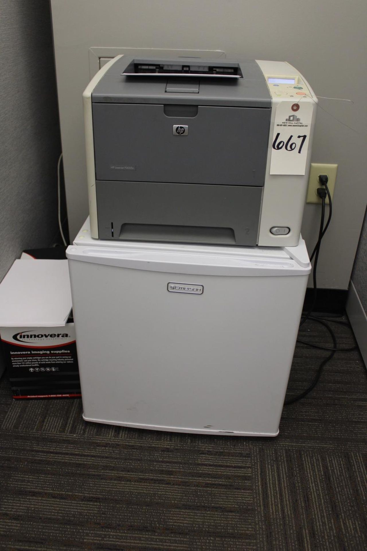 HP Laserjet P3005n Printer w/Mini Frig | Rig Fee: $Buyer May Remove or Contact Rigger