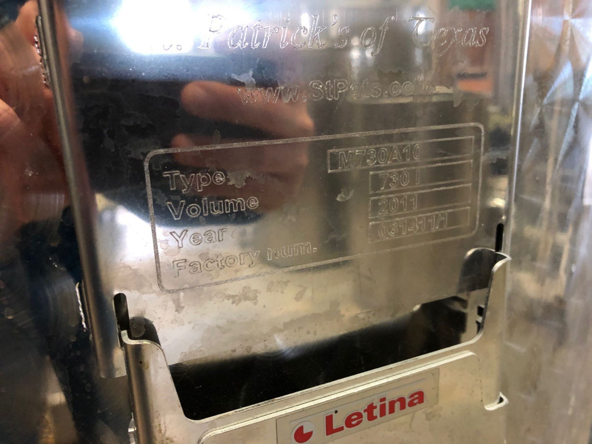 2011 Letina 730L Type M730A10 Stainless Steel Portable Holding Tank, | Sub to Bulk | Rig Fee: $150 - Image 4 of 4