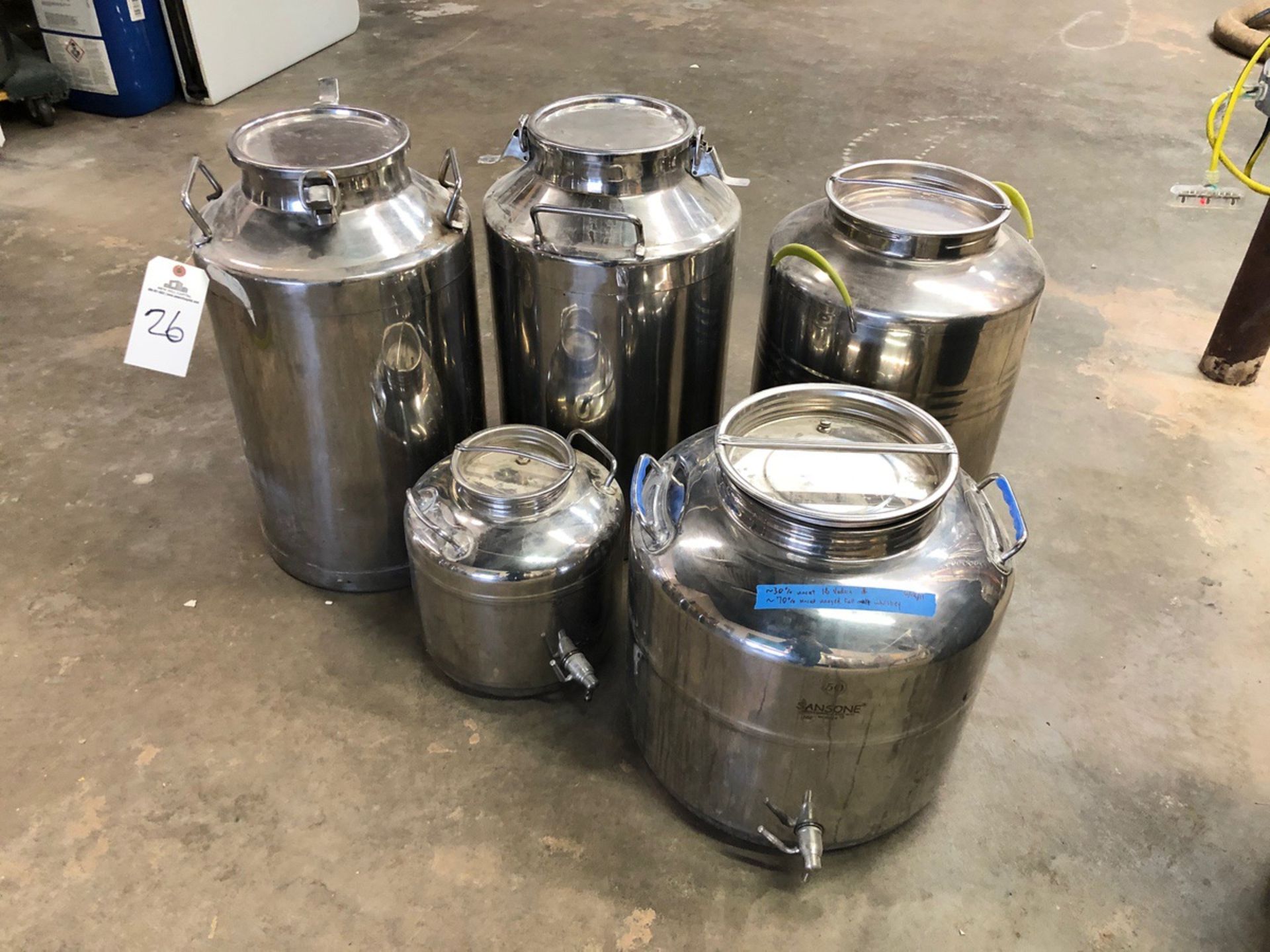 (5) Stainless Steel Fusti Cans | Sub to Bulk | Rig Fee: $25 or HC