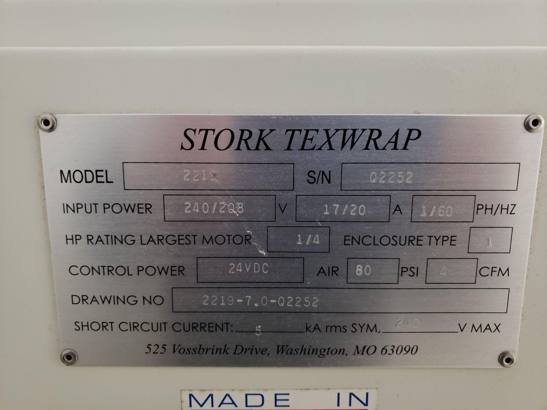 Stork Texwrap L-Sealer, M# 2219, S/N 02252 | Rig Fee: $300 - Image 2 of 8