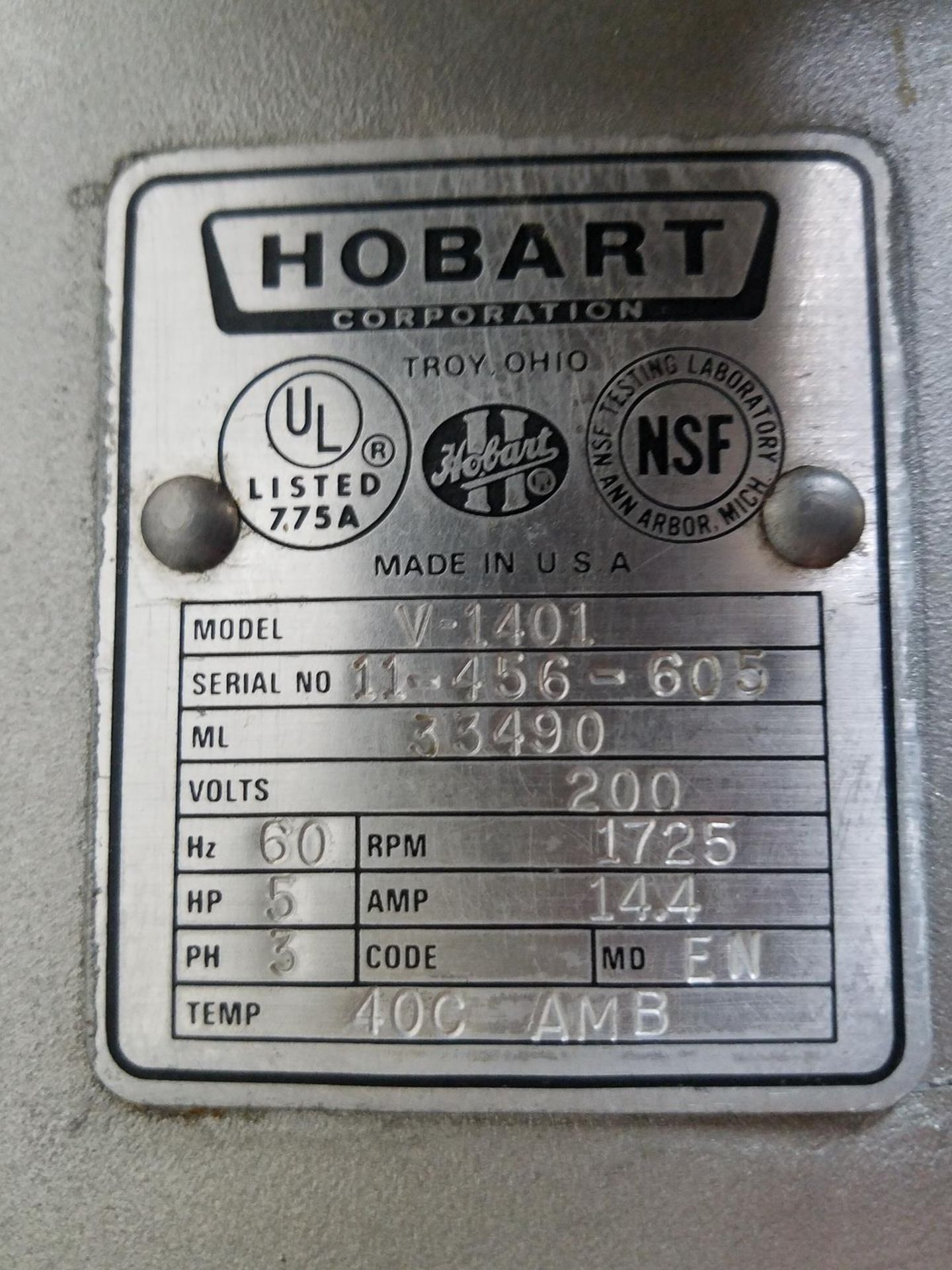 Hobart 140 Quart Bowl Mixer, M# V-1401, S/N 11-456-605, W/ 140 Quart Bowl, Bowl Dol | Rig Fee: $200 - Image 2 of 6