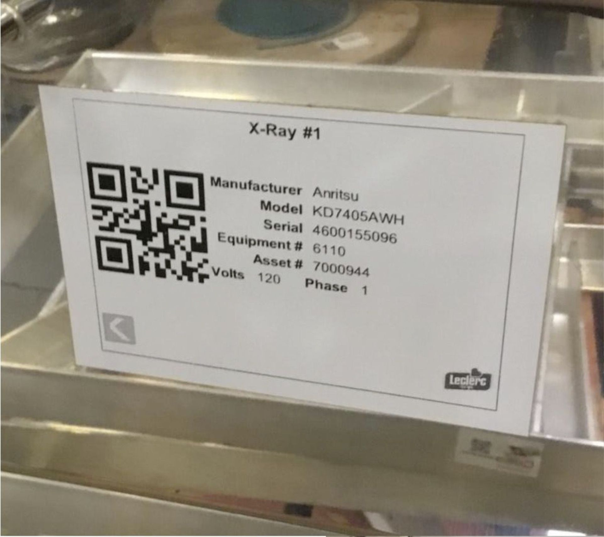 Anritsu Model KD7405AWH X-Ray Inspection System, S/N: 4600155096 - Image 2 of 3