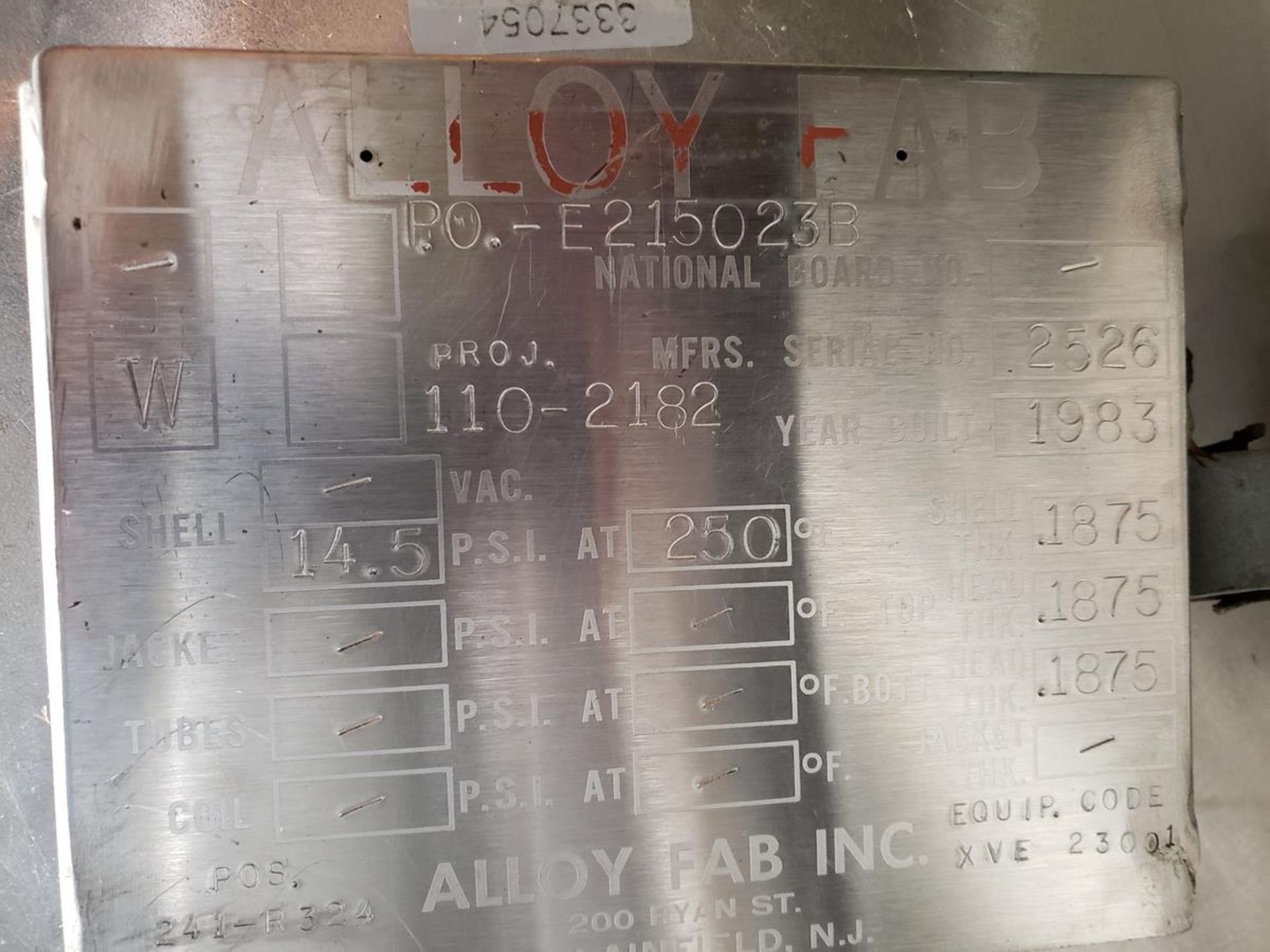 Alloy Fab Jacketed, Agitated Pressure Vessel, S/N 2526, W/ Lightnin Agitator - Image 2 of 2