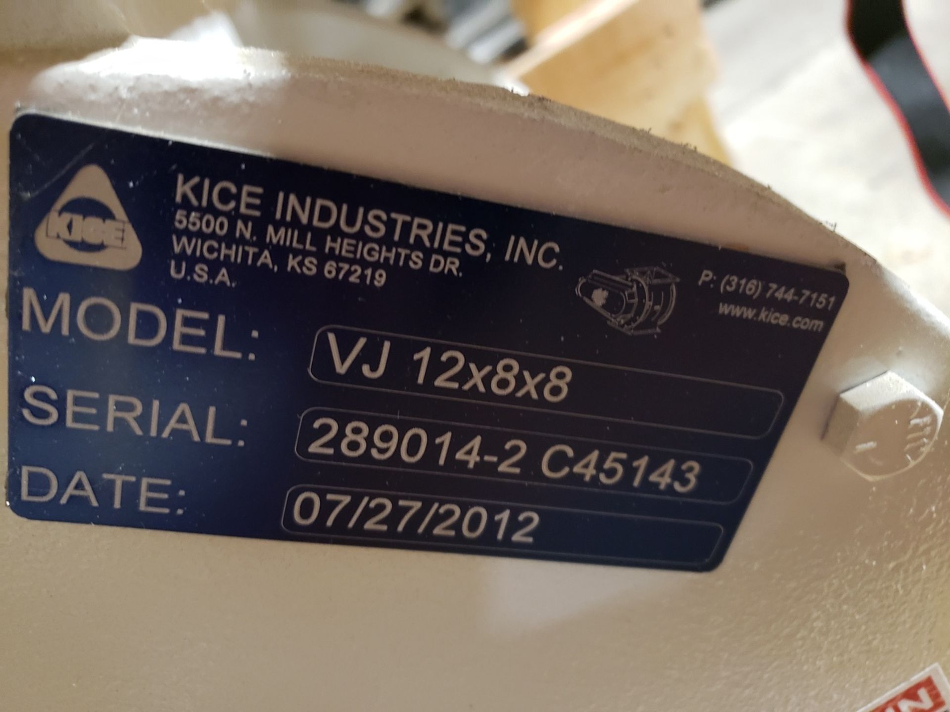 Kice Industries Rotary Blower, M# VJ 12x8x8 - Image 2 of 2