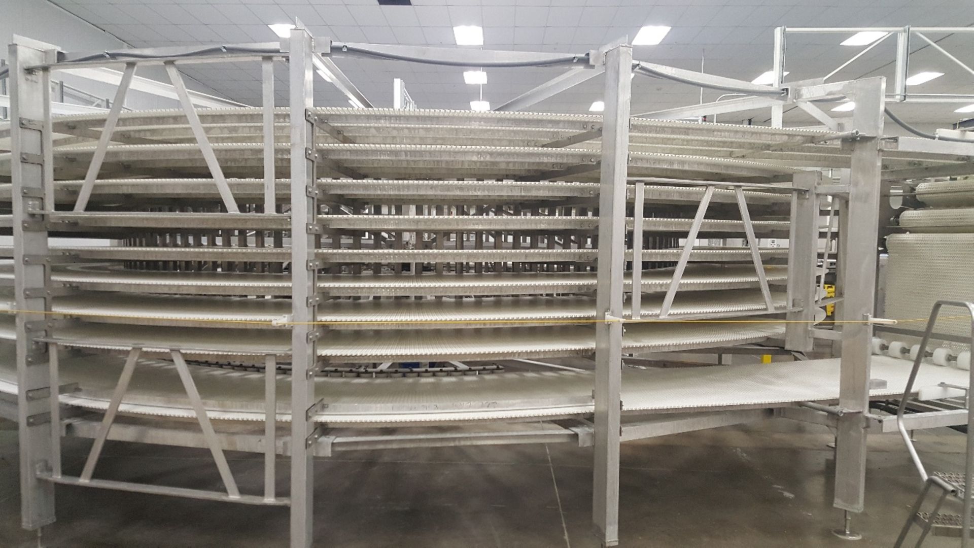 2014 IJ White Ambient Spiral Cooling Conveyor, 9-Tier, 26ft-8in Belt Outside Diameter, 48in Wide Int