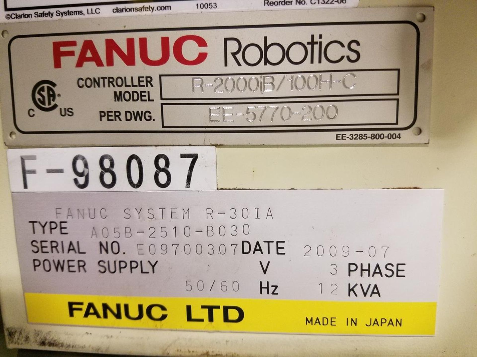 2009 Top Tier Robotic Palletizer, M# 460VRTS10/SW/RI/3SP,PDC/CP, S/N 091030-L, W/ Fanuc System R-30I - Image 7 of 12