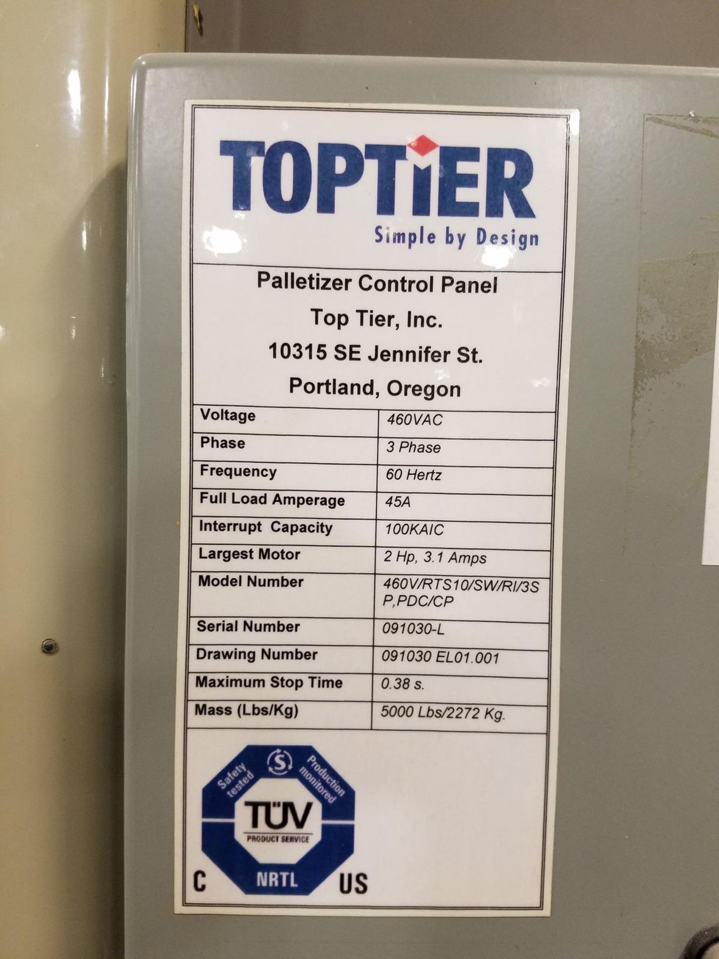 2009 Top Tier Robotic Palletizer, M# 460VRTS10/SW/RI/3SP,PDC/CP, S/N 091030-L, W/ Fanuc System R-30I - Image 3 of 12