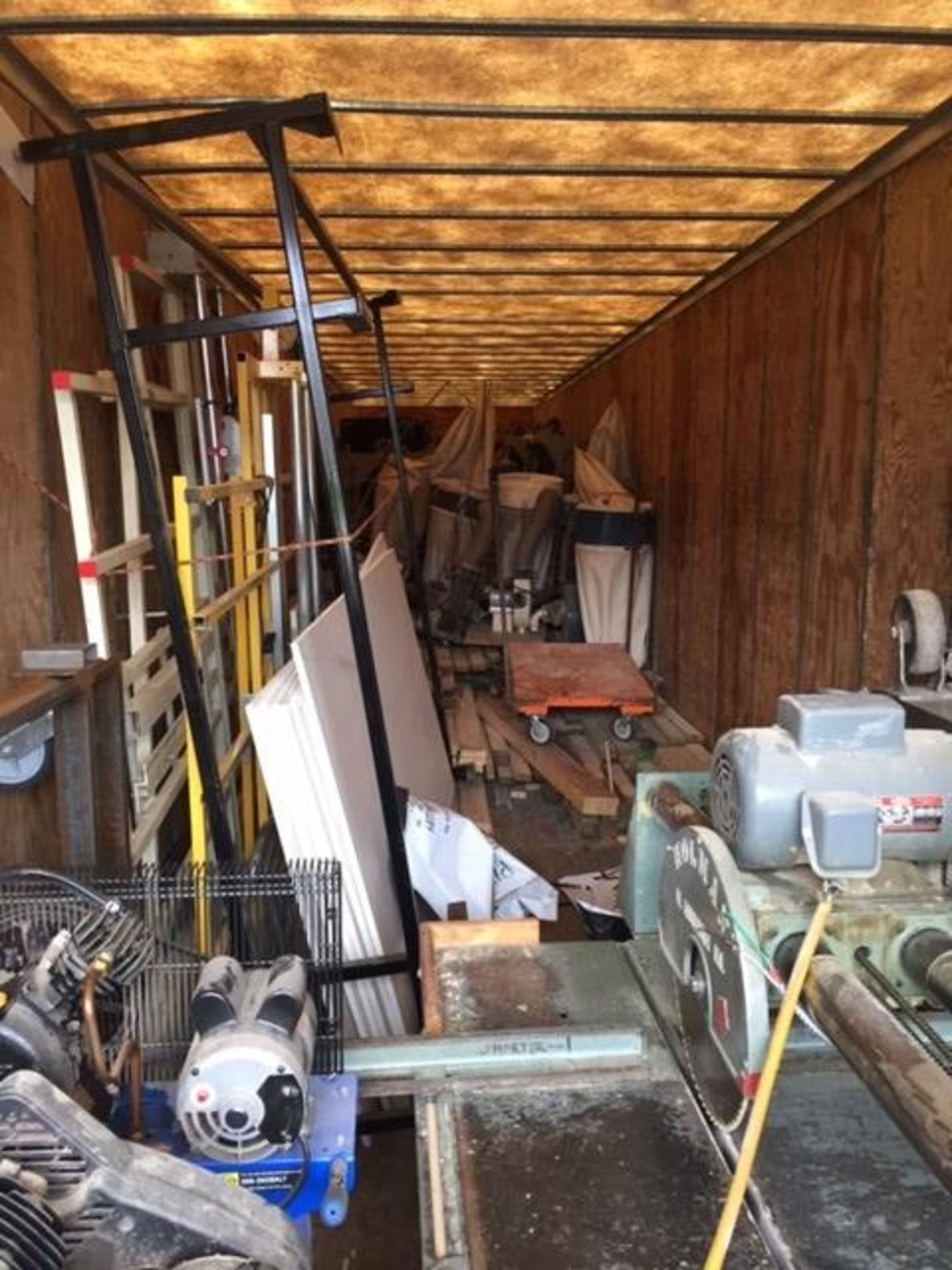 Contents Of Trailer, Air compressors, Dust Collectors, Stock Carts, Utility Carts, Lg Amount of Asst