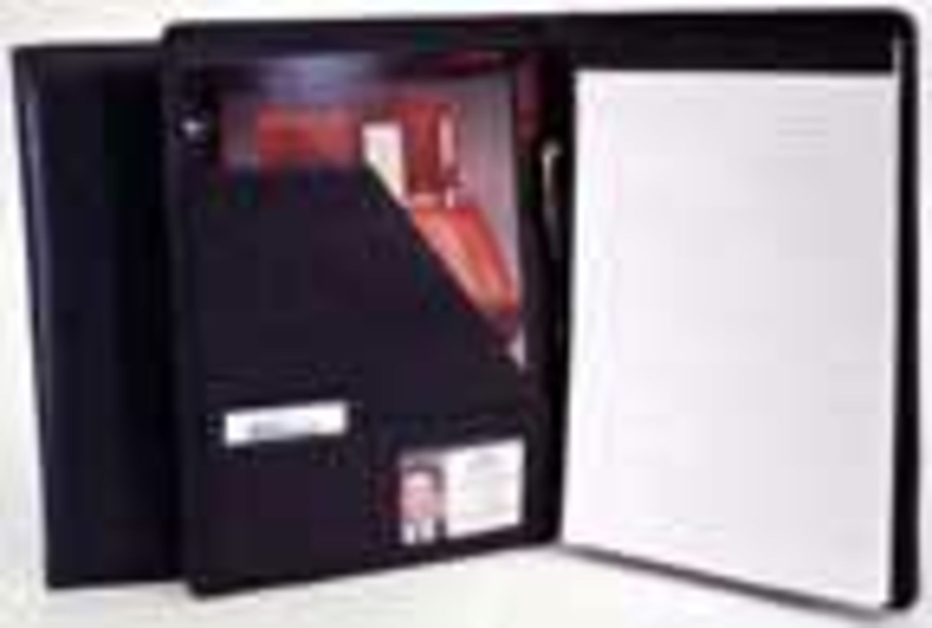 (10) Leather letter size padded writing portfolio with turned edge construction. Top grain leather