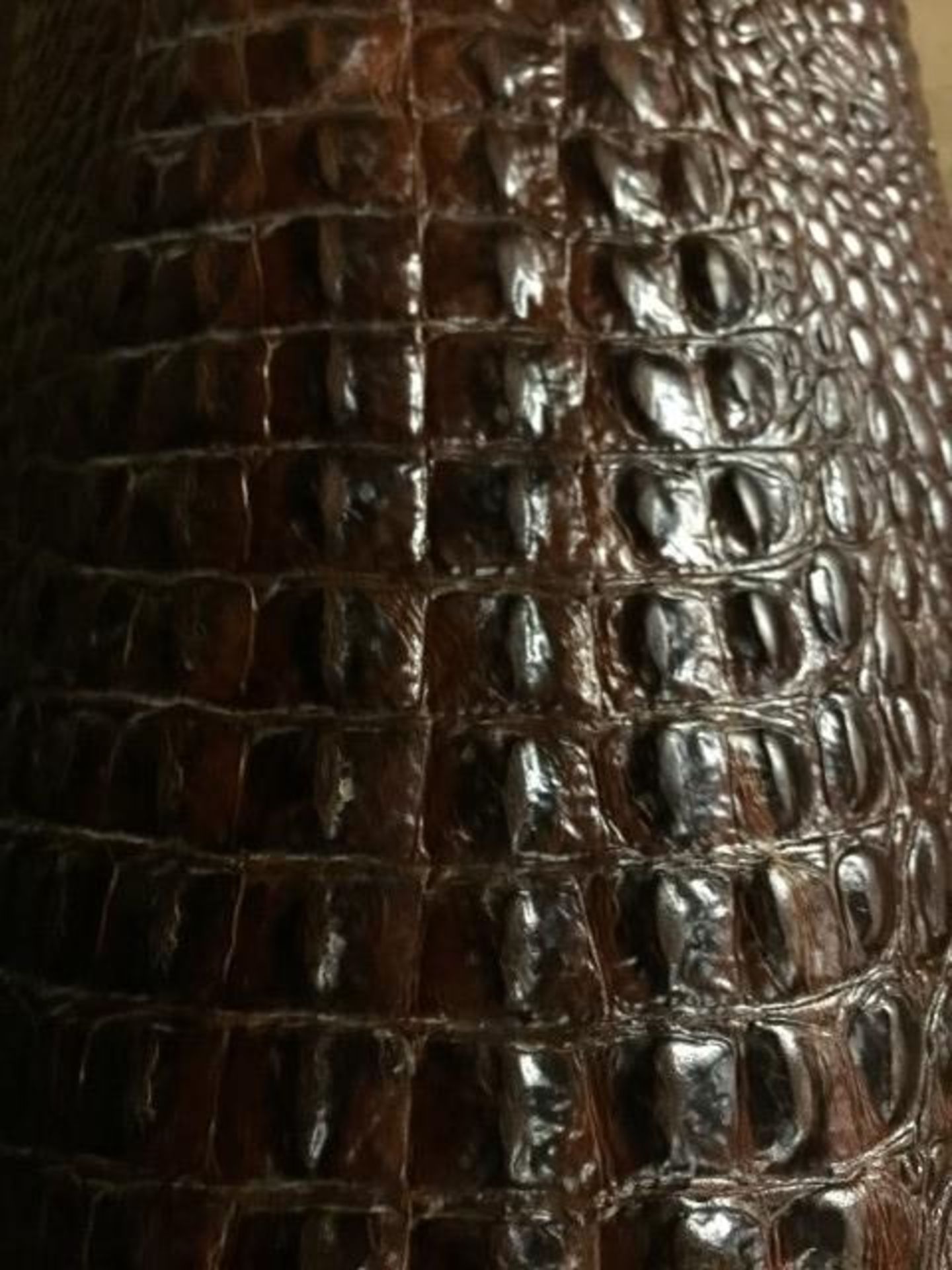(427) Sq. Ft., 2.5 Oz. Dark Brown Croc Print Italian Calf Leather Sides.