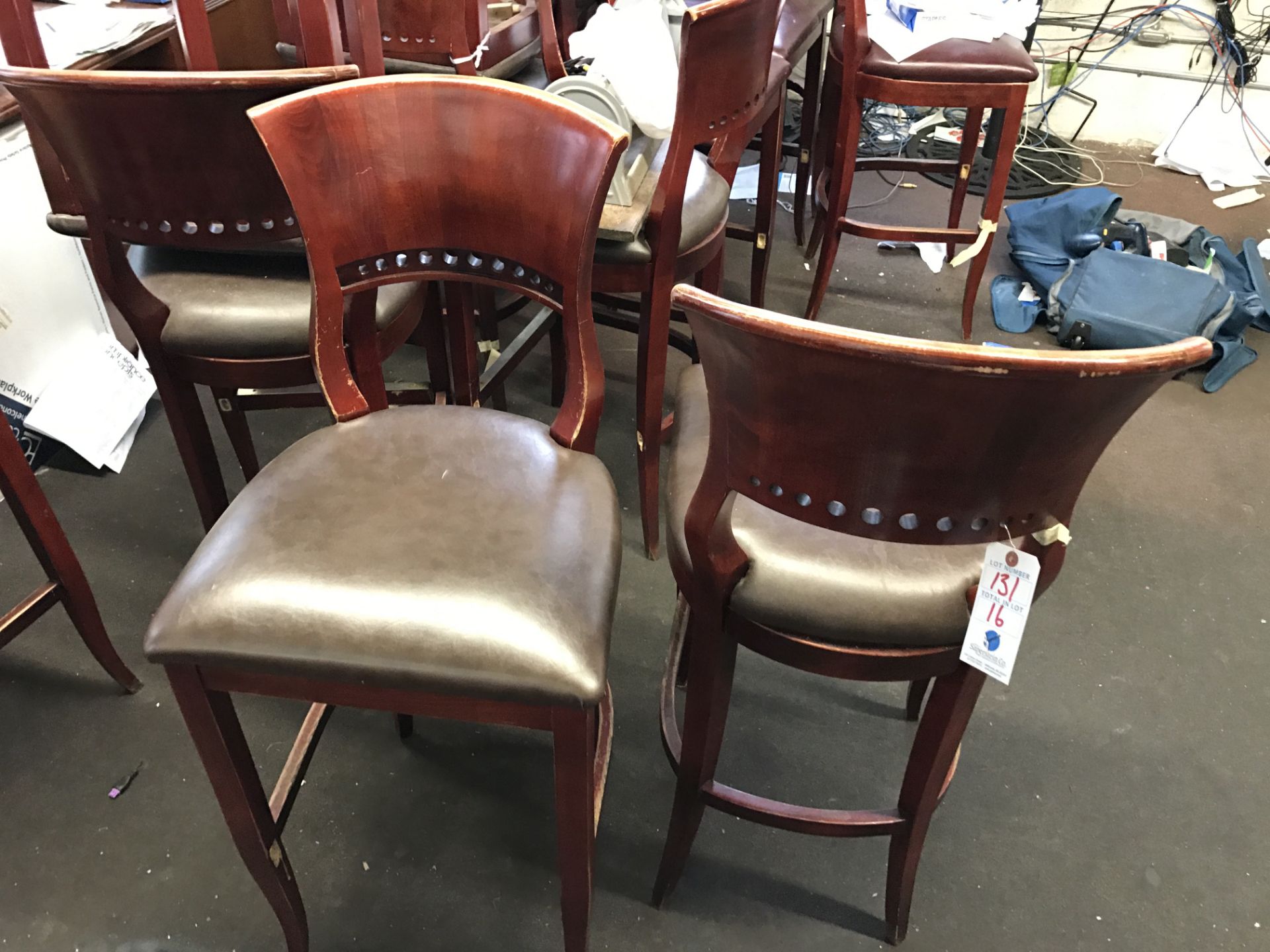 (16) Uph. Seat & Wood Back Wood Base Barstools