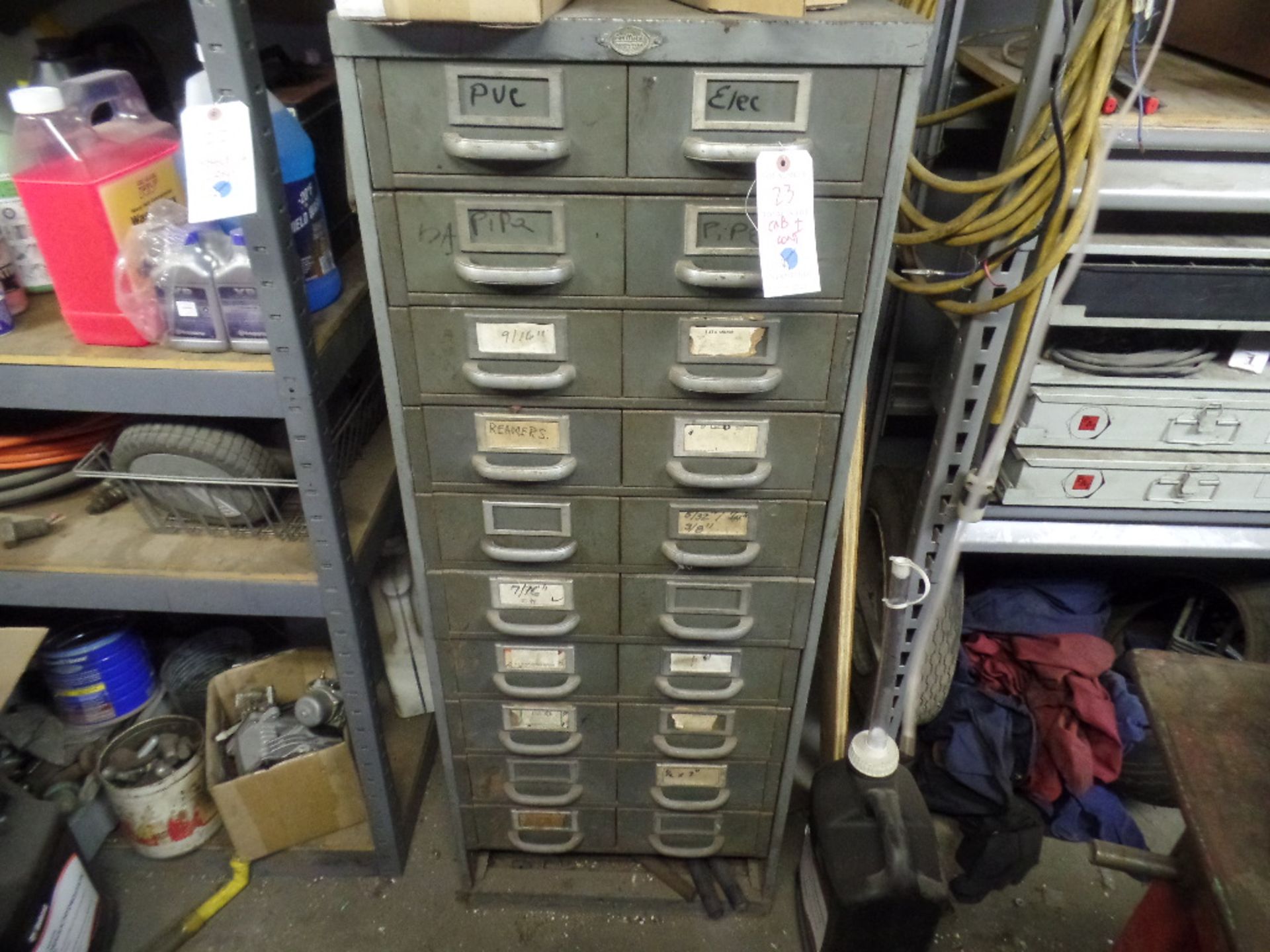 Steel 11 Drawer Cab w/ Content. ( Missing One Draw )