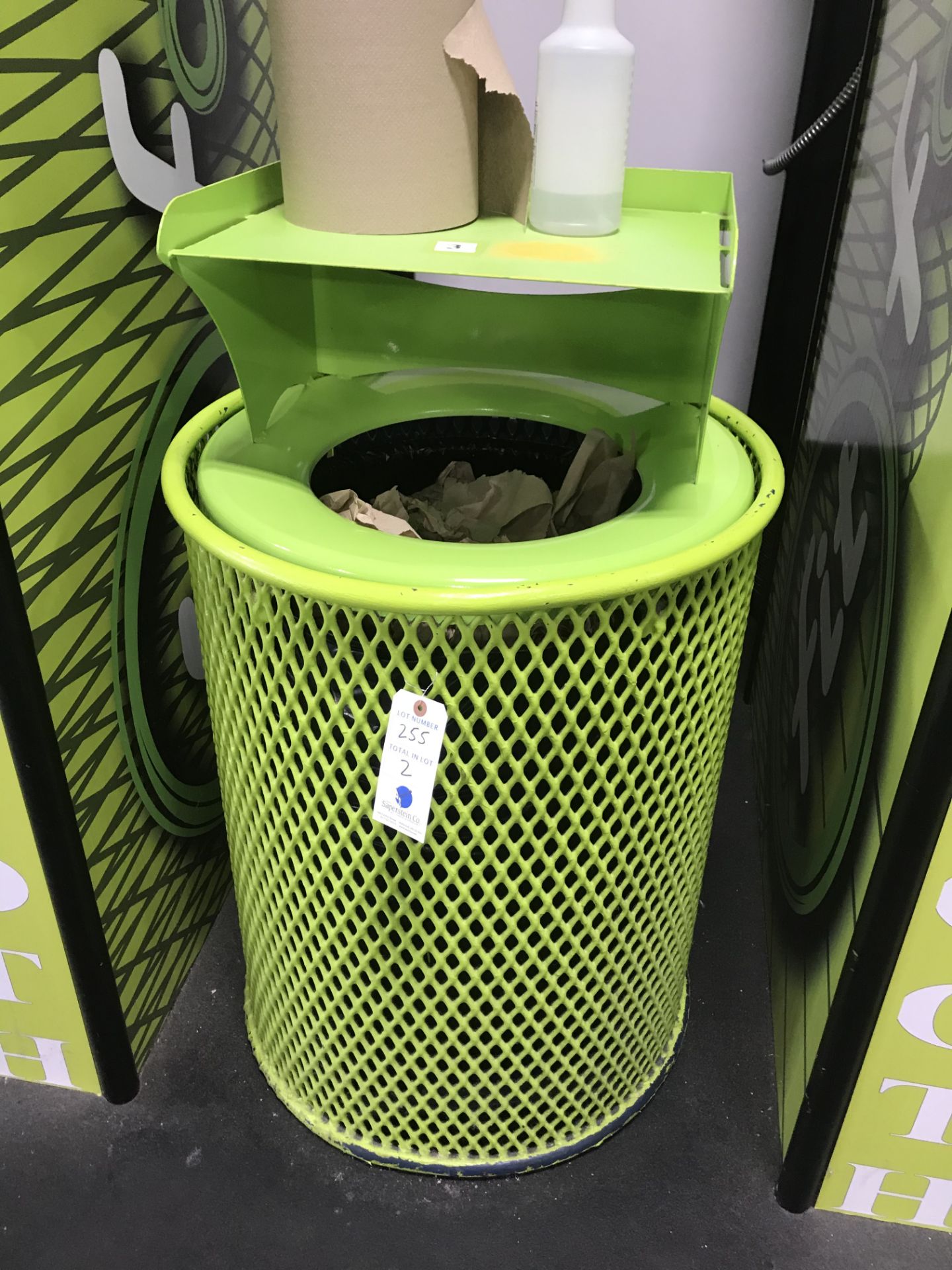 (2) Metal Trash Cans w/Overshelf