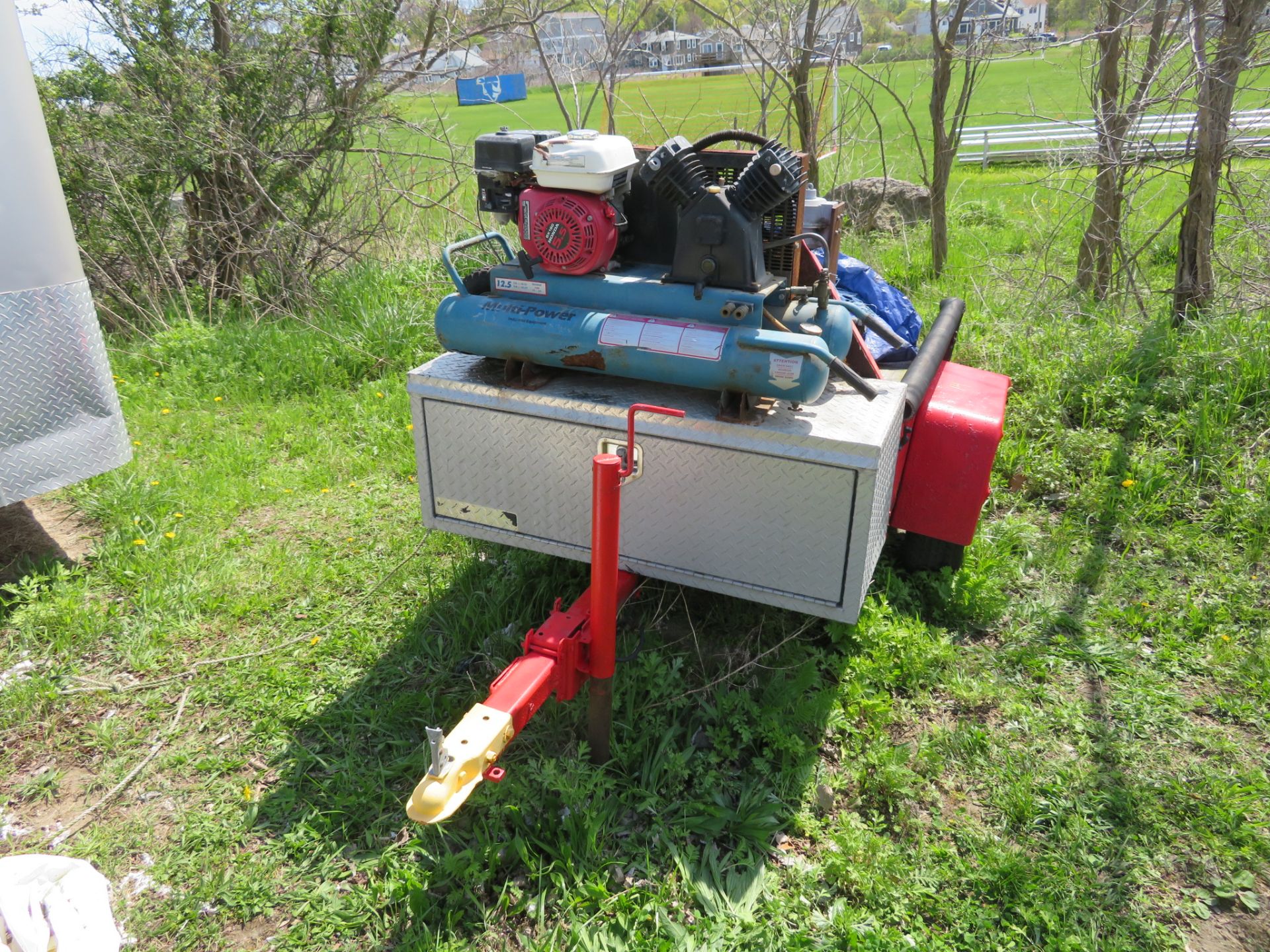 Single Axle 5 1/2' Steel Trailer w/ Air Compressor Gas Powered & Alum. Tool Box w/ Aurora Gas