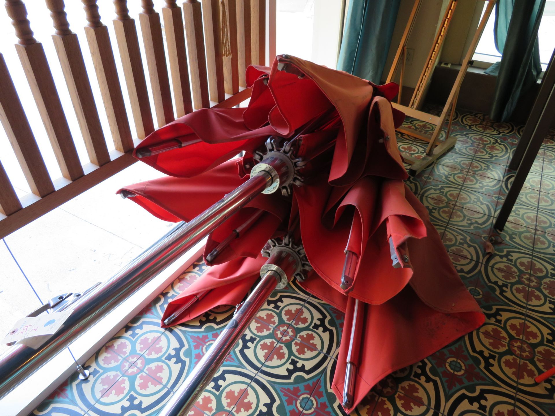 (2) Tuuci Floor Mounted Patio Umbrellas w/Deck Mounted SS Base