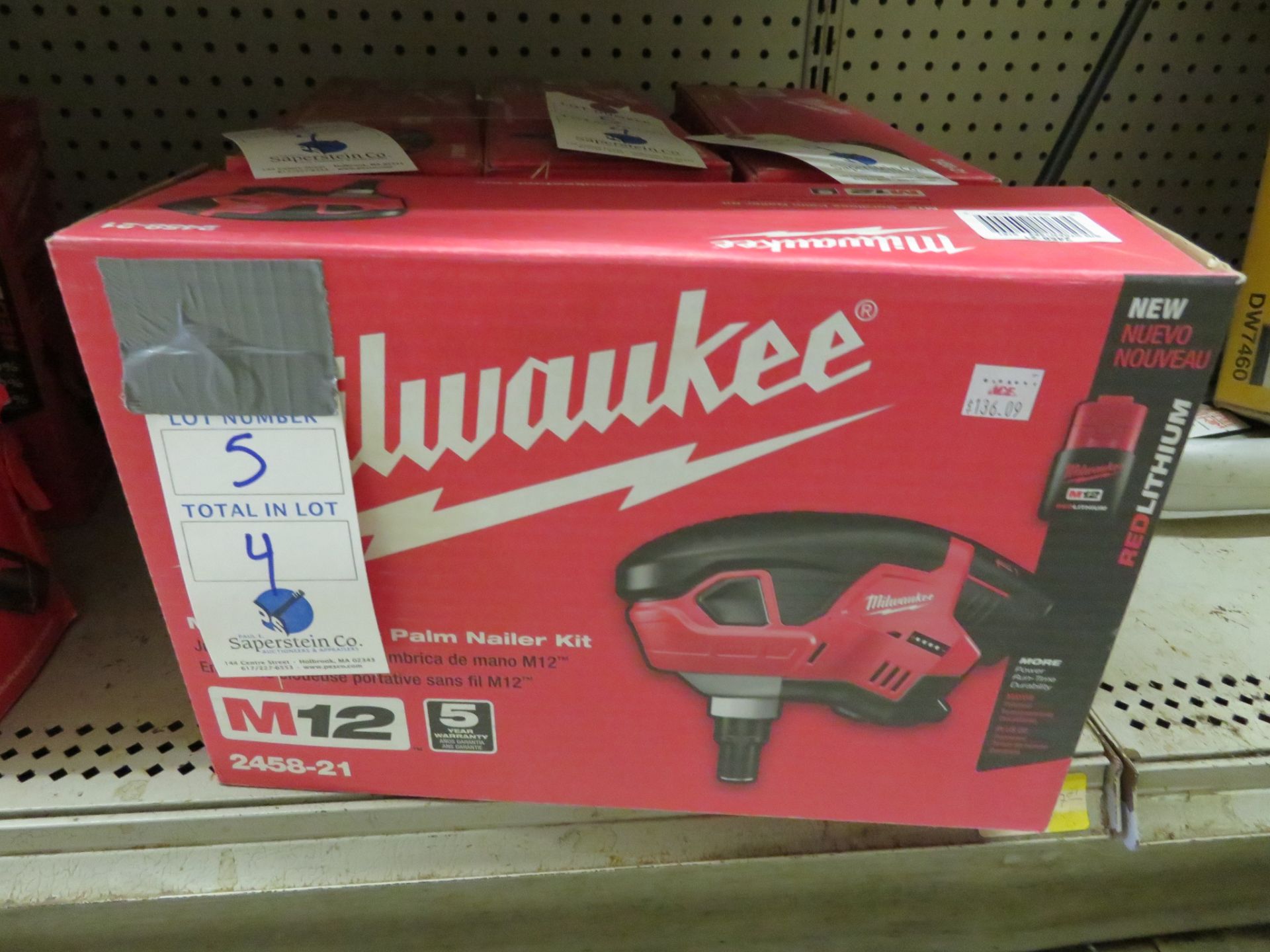 (4) Milwaukee M12 #2458-21 Cordless Palm Nailers w/Soft Case, Charger & Battery (NIB) (Retail Price: