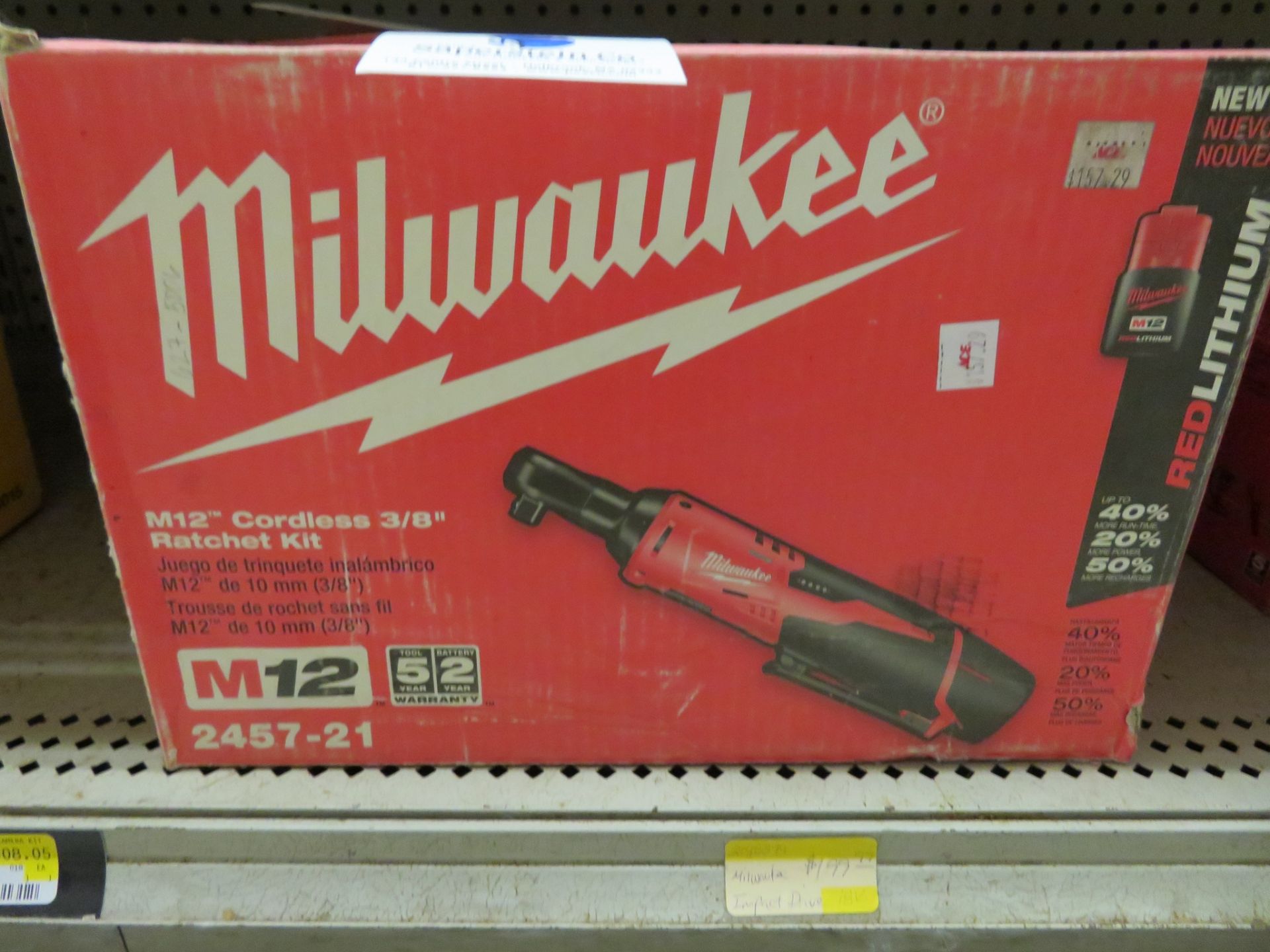(2) Milwaukee M12 #2457-21 Cordless 3/8" Ratchet w/Case, Battery & Charger (NIB) (Retail Price: $157