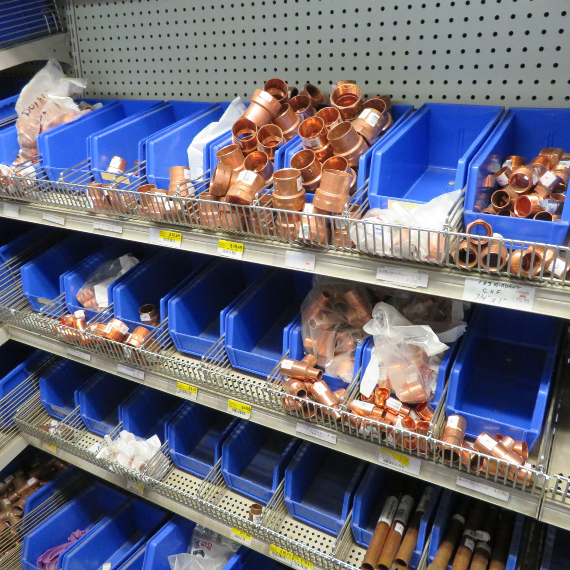 {LOT} Asst. Copper & Brass Fittings on Both Sides of Aisle w/Bins (SEE PICS FOR MORE DETAILS) - Image 7 of 8