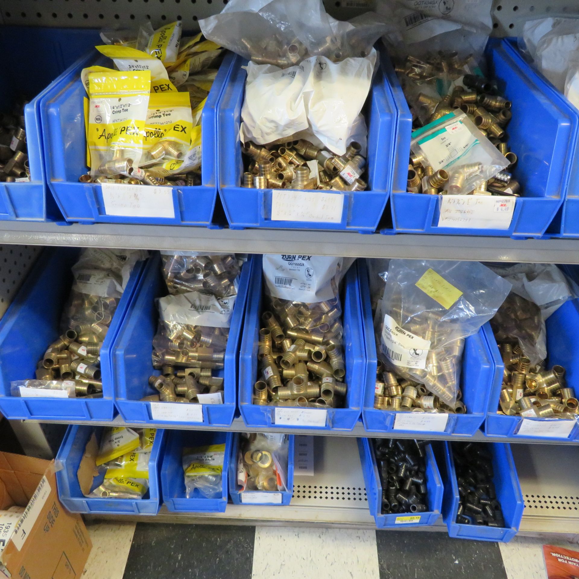 {LOT} Asst. Copper & Brass Fittings on Both Sides of Aisle w/Bins (SEE PICS FOR MORE DETAILS) - Image 2 of 8