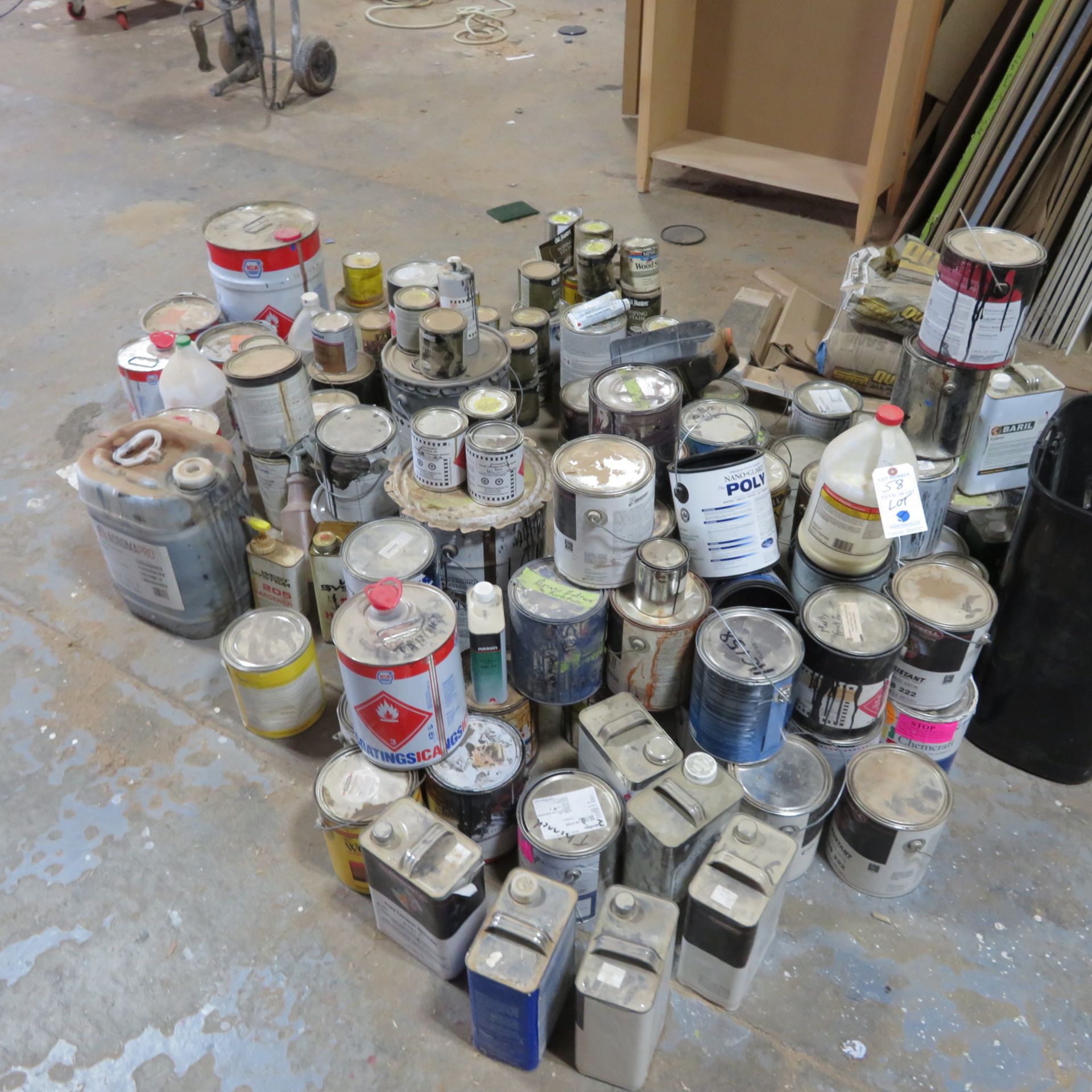 {LOT} Balance of Paints, Solvents, Stain, ETC throughout building (Take what you want, leave what