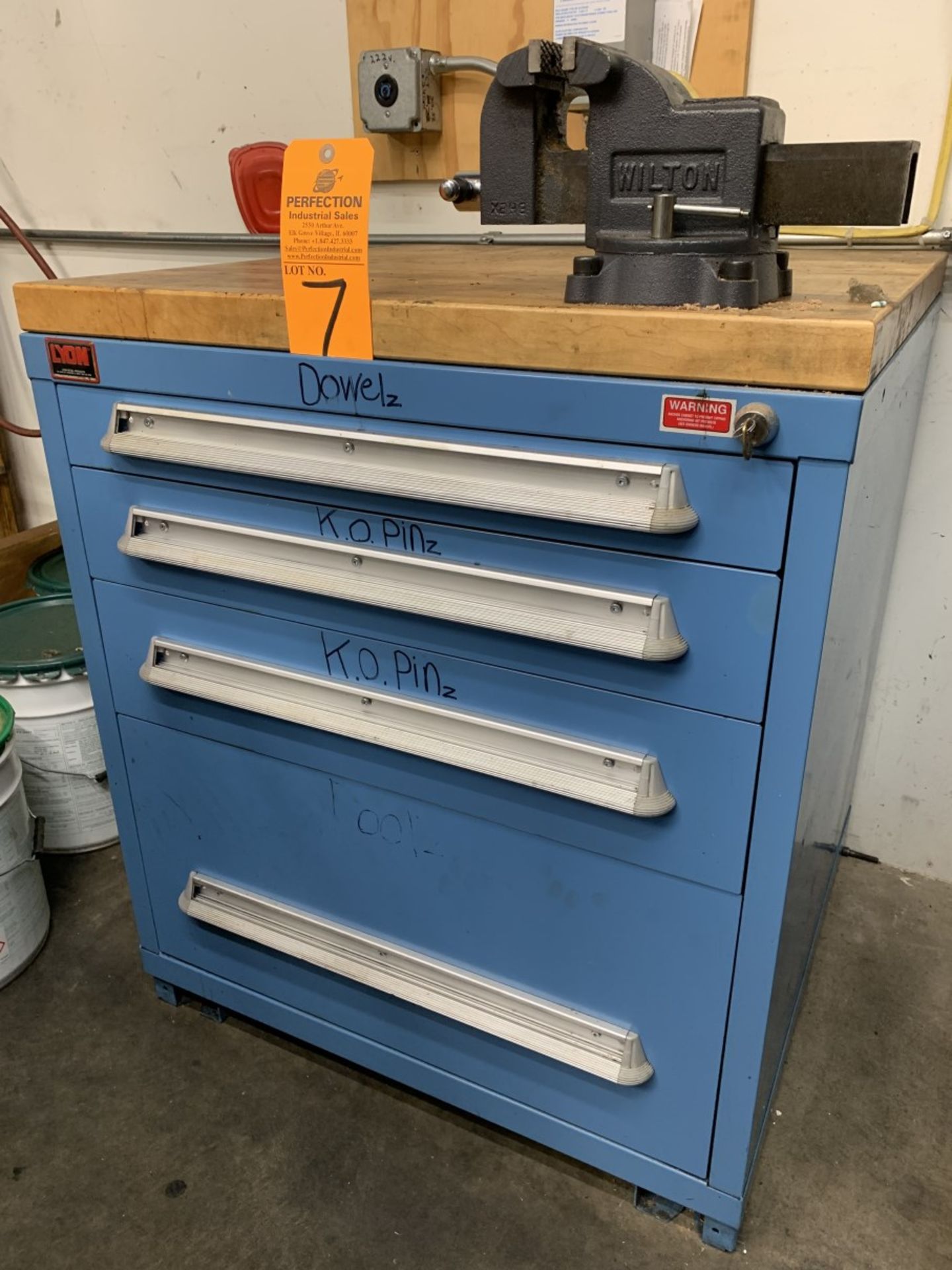 Lyon 4-Drawer 33" Ball Bearing Tool Cabinet w/ Wood Top and 4" Wilton Bench Vise (Located at: R &