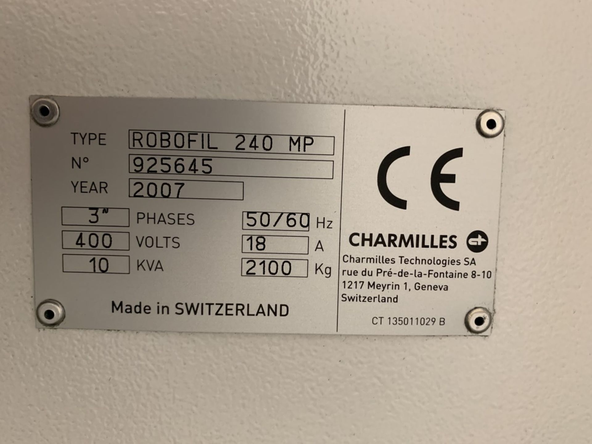 2007 CHARMILLES ROBOFIL 240 MP EDM, s/n 925645, 13.77” X, 8.66” Y, 8.66” Y, 39.37” x 21.65” x 8. - Image 9 of 9