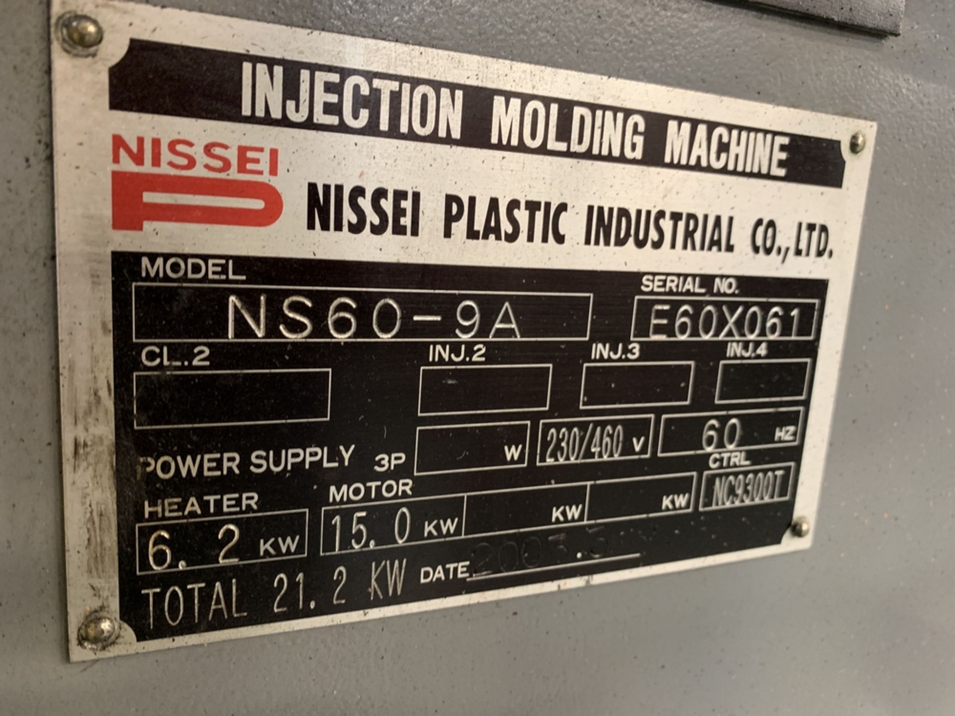 2003 NISSEI NS60-9A Injection Molding Machine, s/n E60X061, 64 Ton, 3 Oz Shot, (Mach #12) BLDG #1 - Image 5 of 5