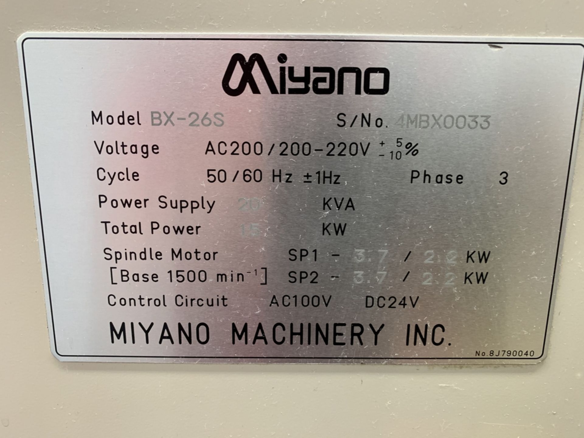 2003 MIYANO BX-26S Swiss Type Screw Machine, s/n 4BMX0033, w/ FANUC Series 18i-TB Control 3,475 - Image 8 of 8