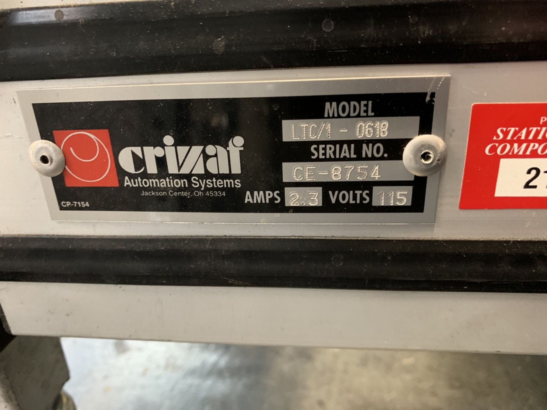 CRIZAF LTC/1/0618 Belt Conveyor, s/n CE-8754 BLDG #1 - Image 2 of 2