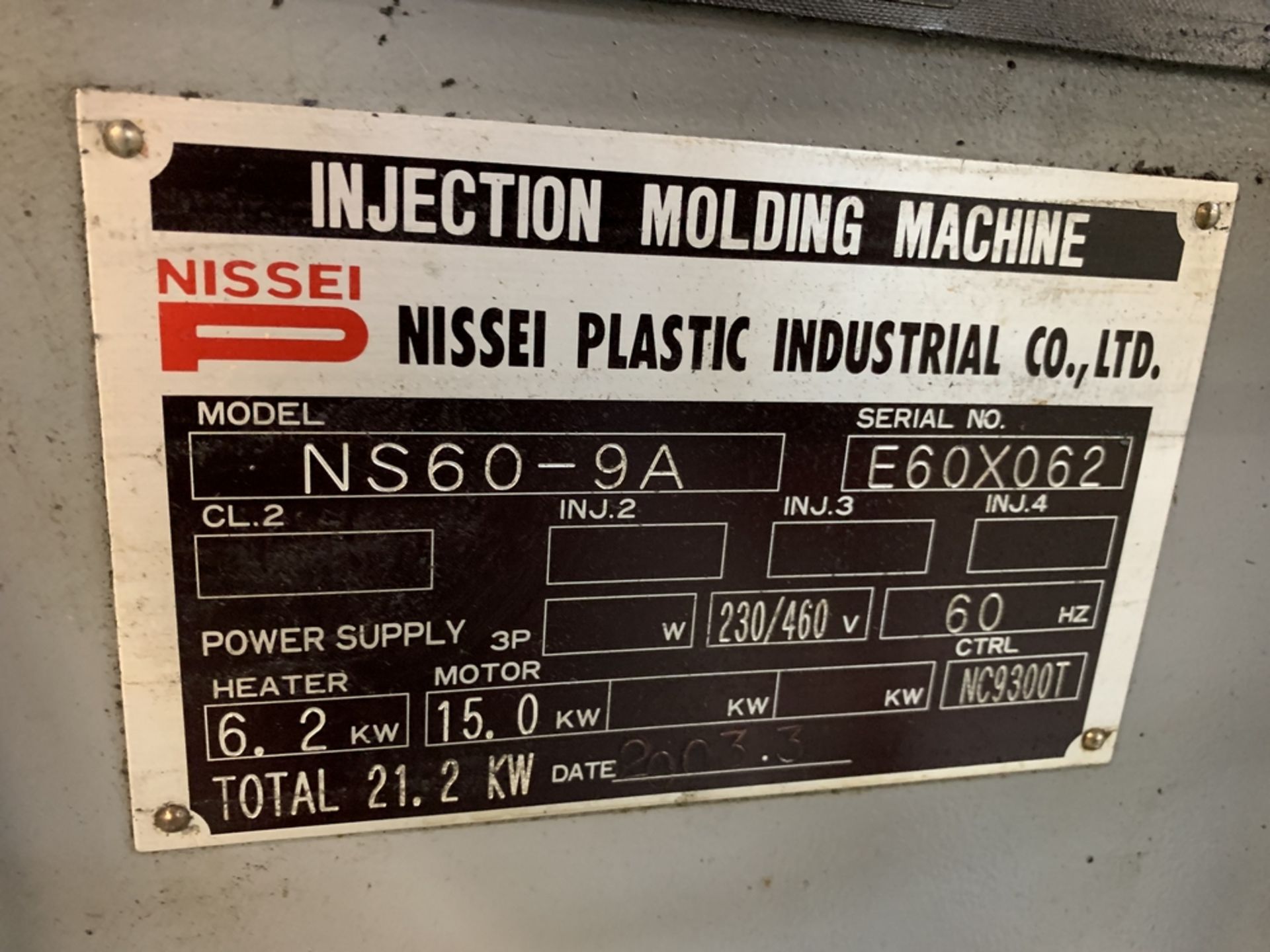 2003 NISSEI NS60-9A Injection Molding Machine, s/n E60X062, 64 Ton, 3 Oz Shot, (Mach #10) BLDG #1 - Image 5 of 5