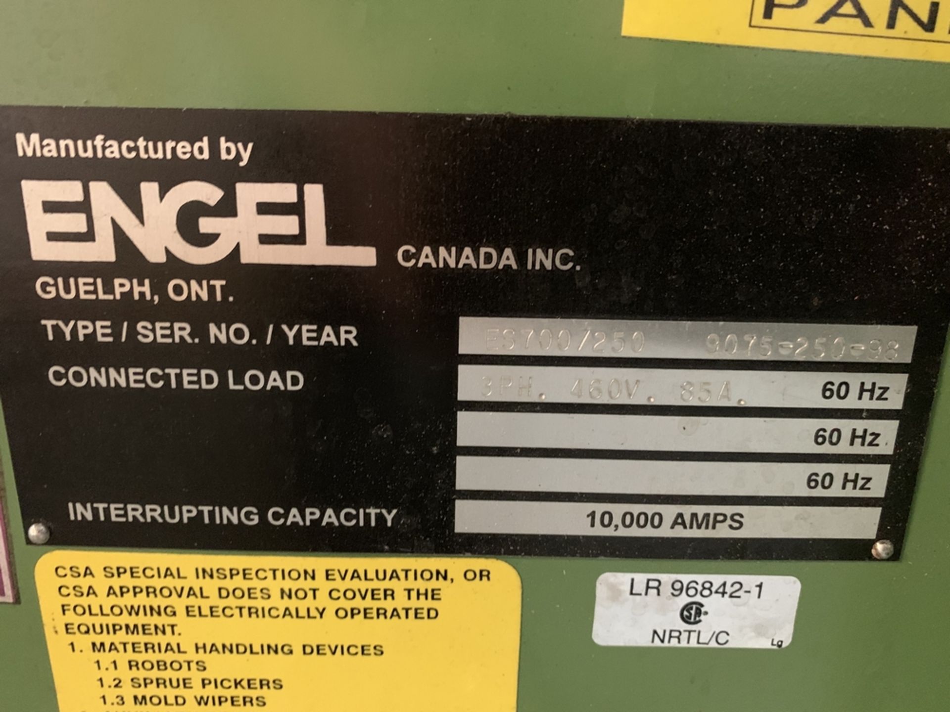 ENGEL ES700/250 Injection Molding Machine, s/n 9075-250-98, 250 ton, 15.9 Oz Shot, (Mach # 8) - Image 6 of 6