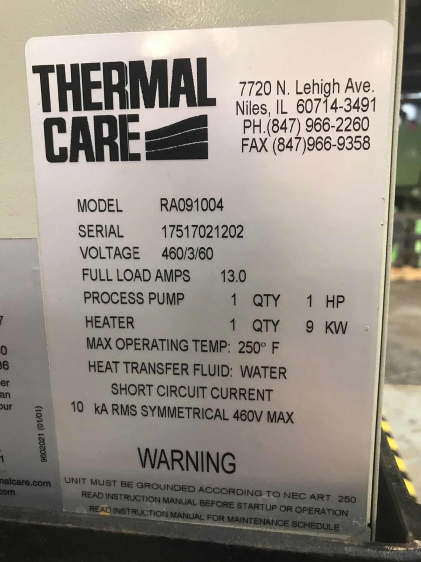 THERMAL CARE AQUATHERM RA091004 Thermolator, s/n 17517021202 BLDG #1 - Image 2 of 2