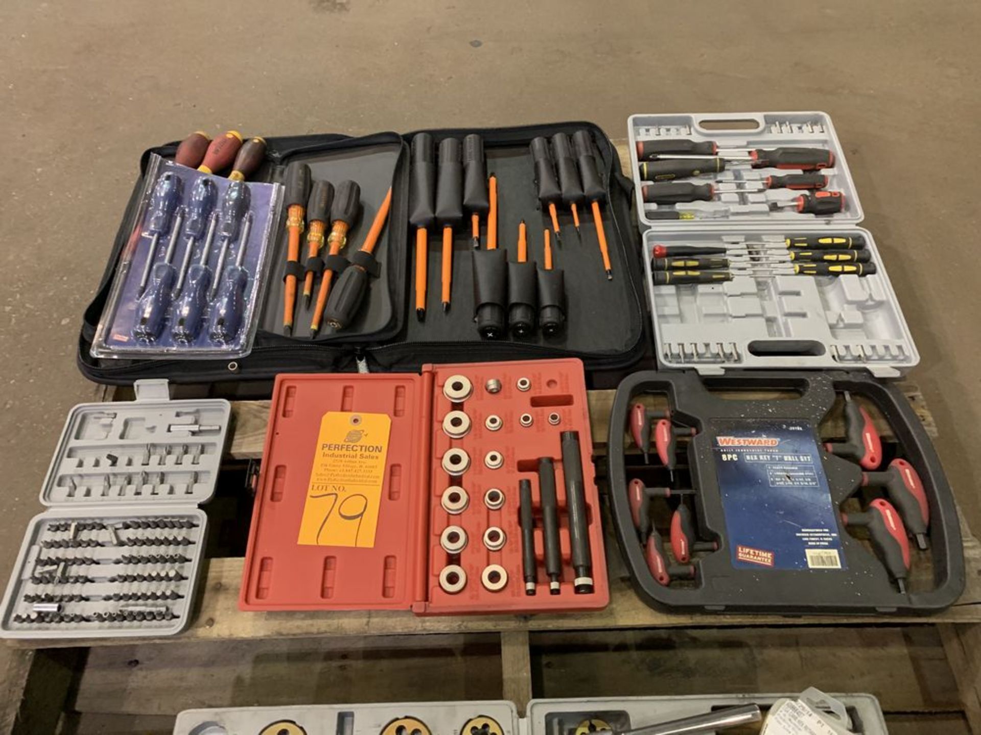 Lot Comprising Bushing Driver Set, T-Handle Set, and Electricians Screw Drivers