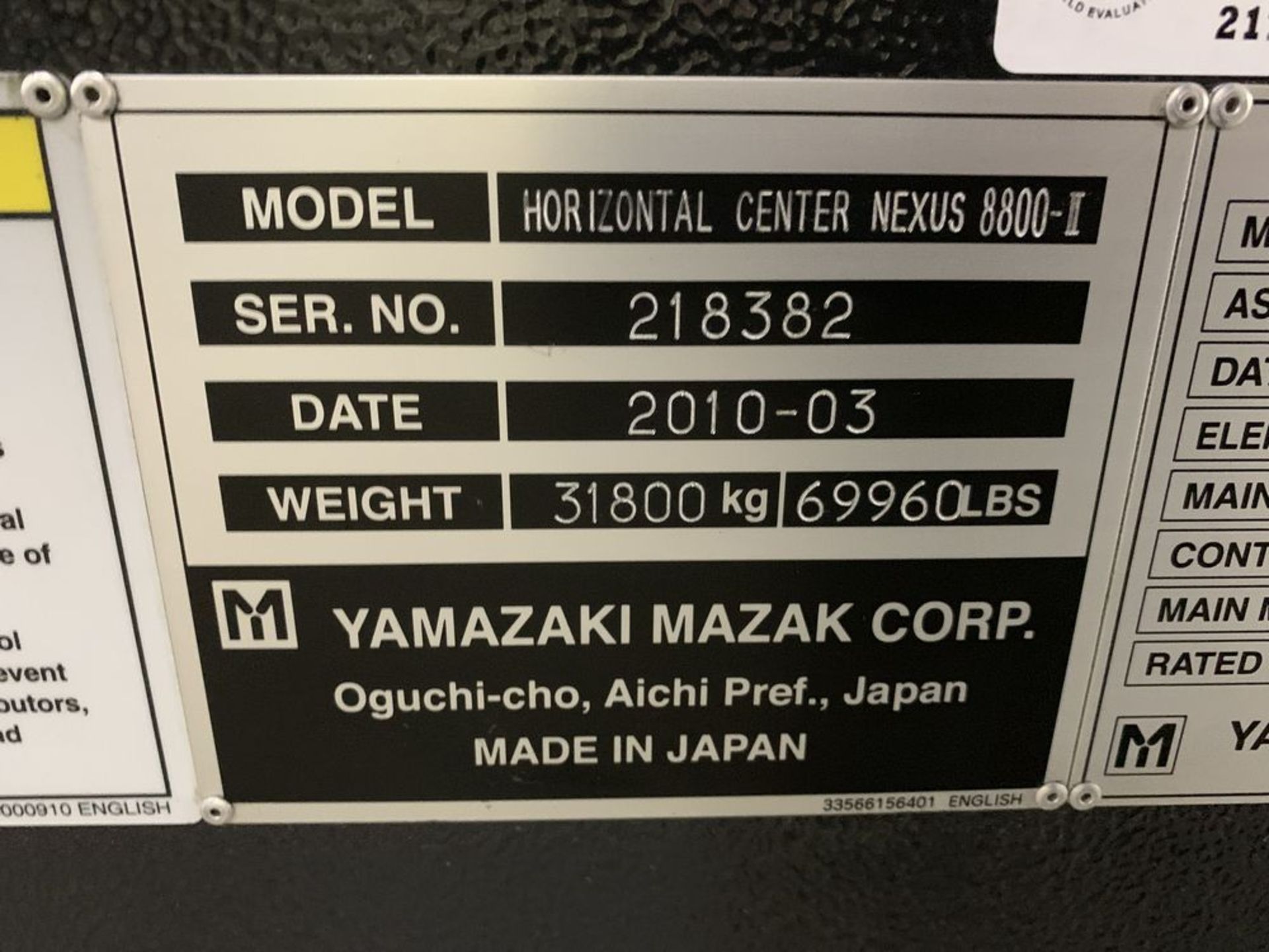 2010 MAZAK 8800 CNC Horizontal Machining Center, s/n 218382, Mazatrol Matrix Nexus CNC Control - Image 14 of 17