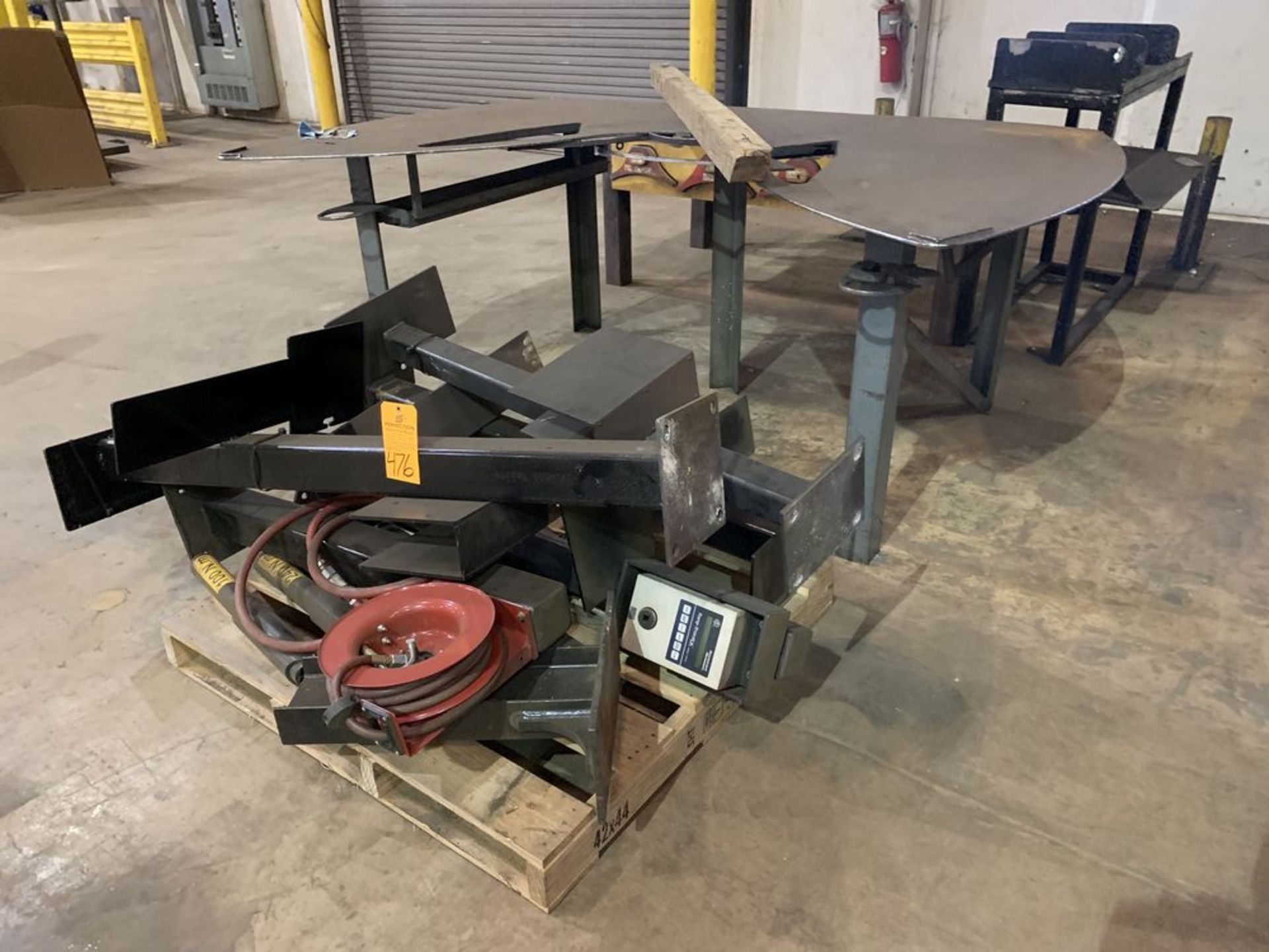 Lot of (2) Welding Tables and Hose Reel Stands