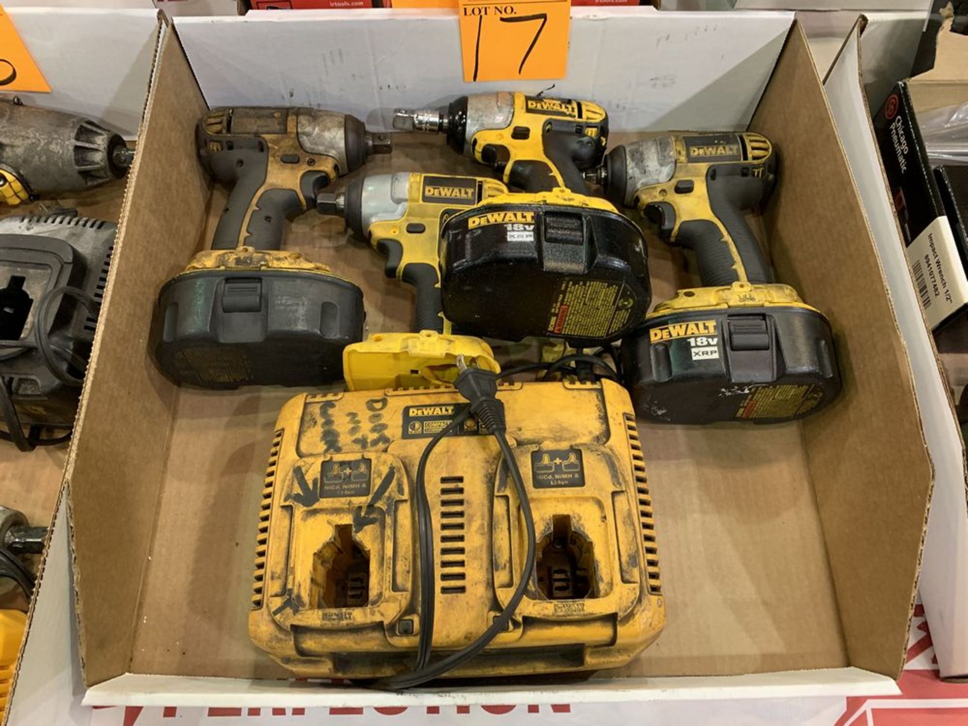 Lot Comprising (4) Dewalt 18V Drill and Dual Charger