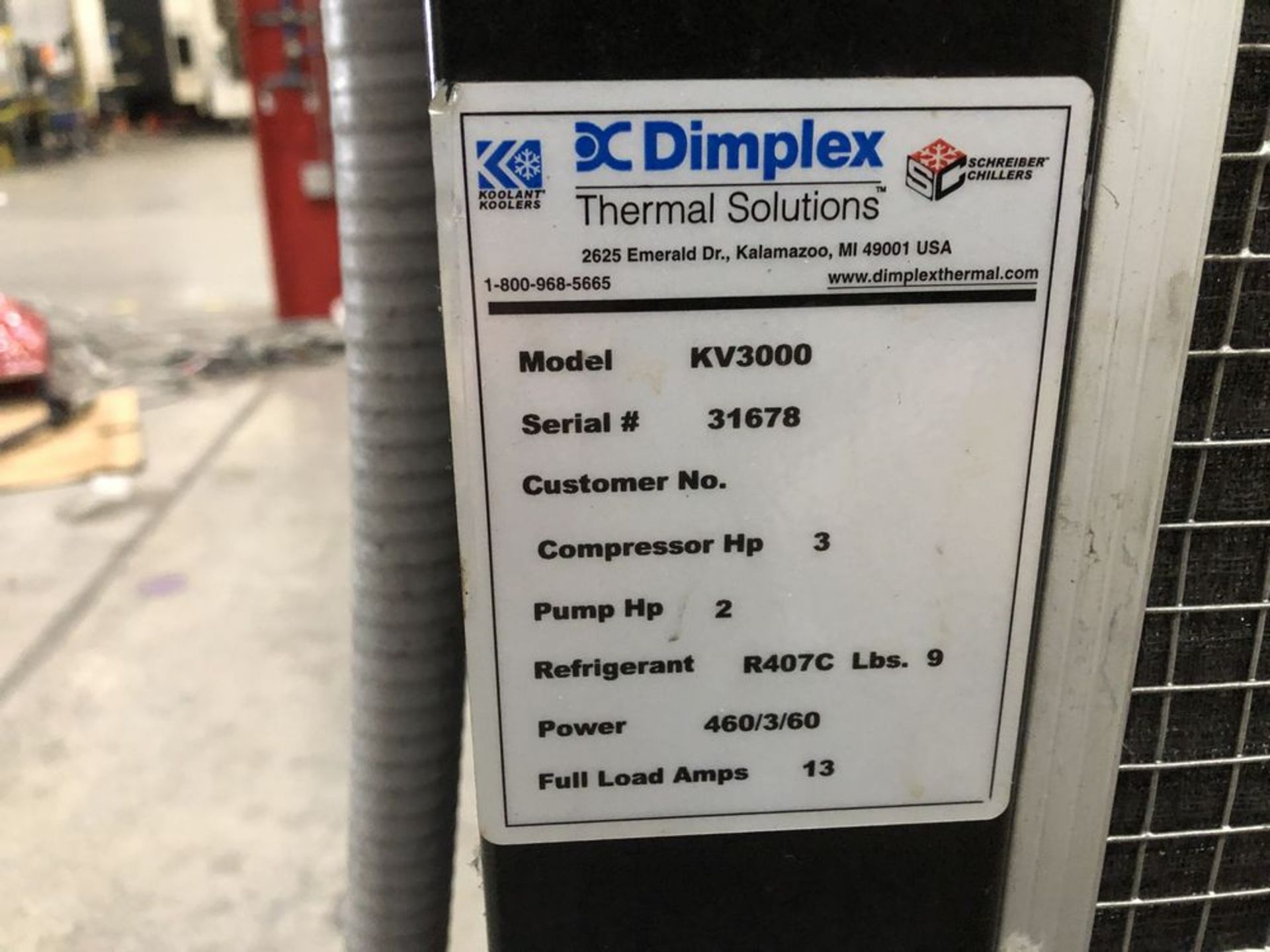 Dimplex Coolant Cooler KV3000 Chiller. Serial # 31678 - Image 2 of 3