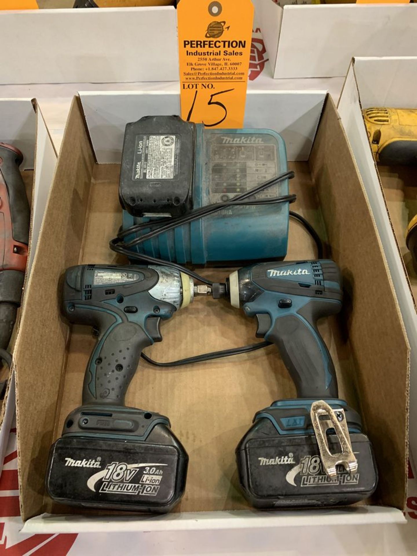 Lot Comprising (2) Makita 18V Drills w/ Charger and Extra Battery