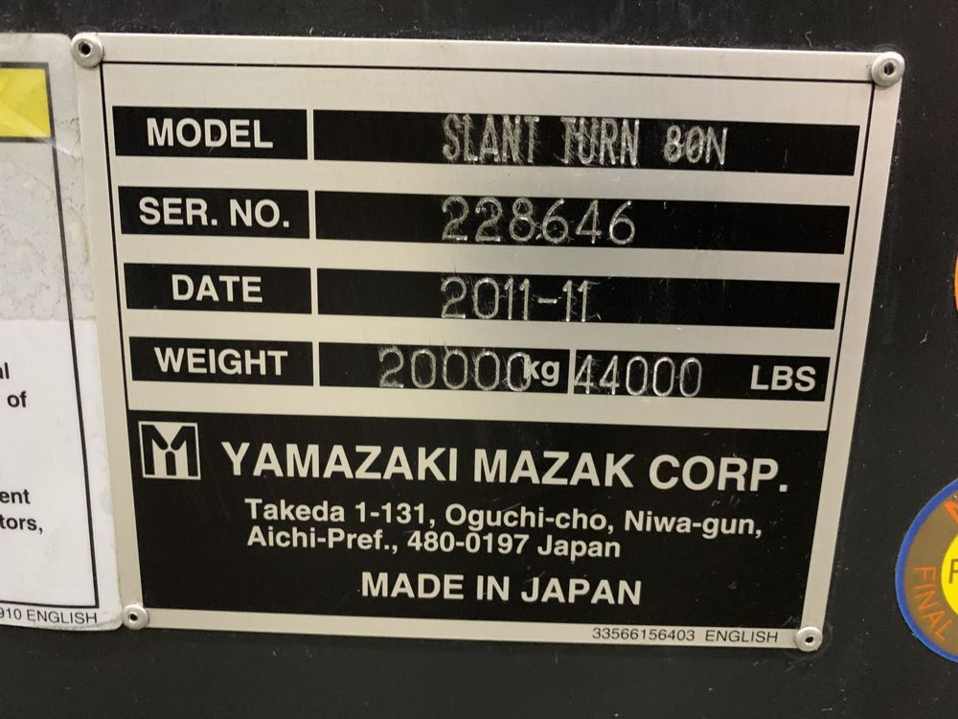 2011 MAZAK ST80 CNC Lathe, s/n 228646, Mazatrol 640T CNC Control - Image 10 of 12