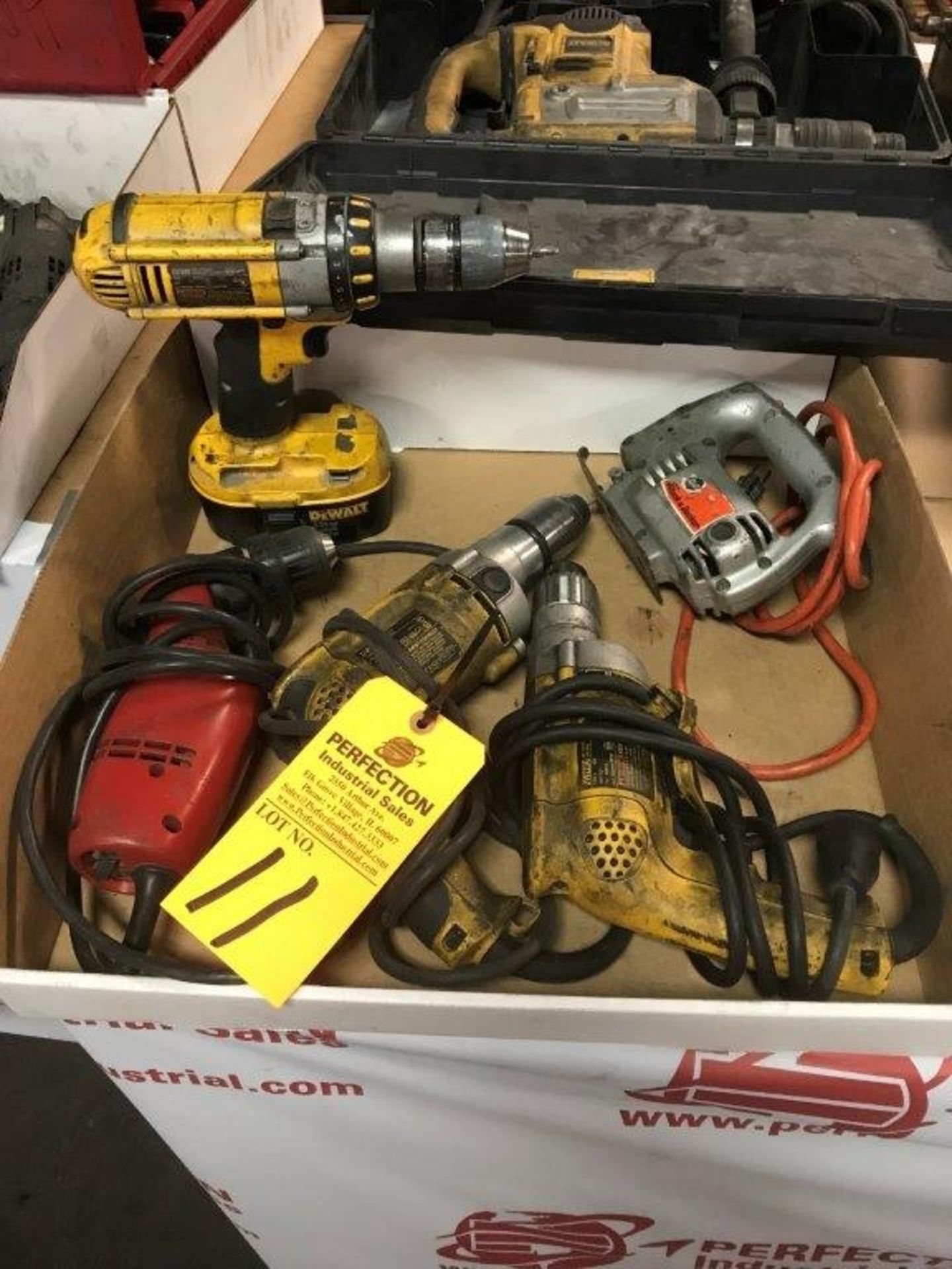 Lot of Assorted Electric Hand Tools to include (1) DeWalt 1/2" Electric Drill, (1) DeWalt 3/8"