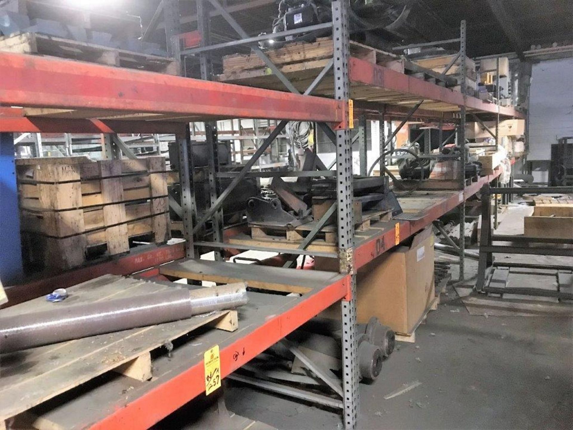 (4) SECTIONS PALLET RACKING 10' X 40" UPRIGHTS WITH 11' LOAD BEAMS, WOOD DECKING (DOES NOT INCLUDE