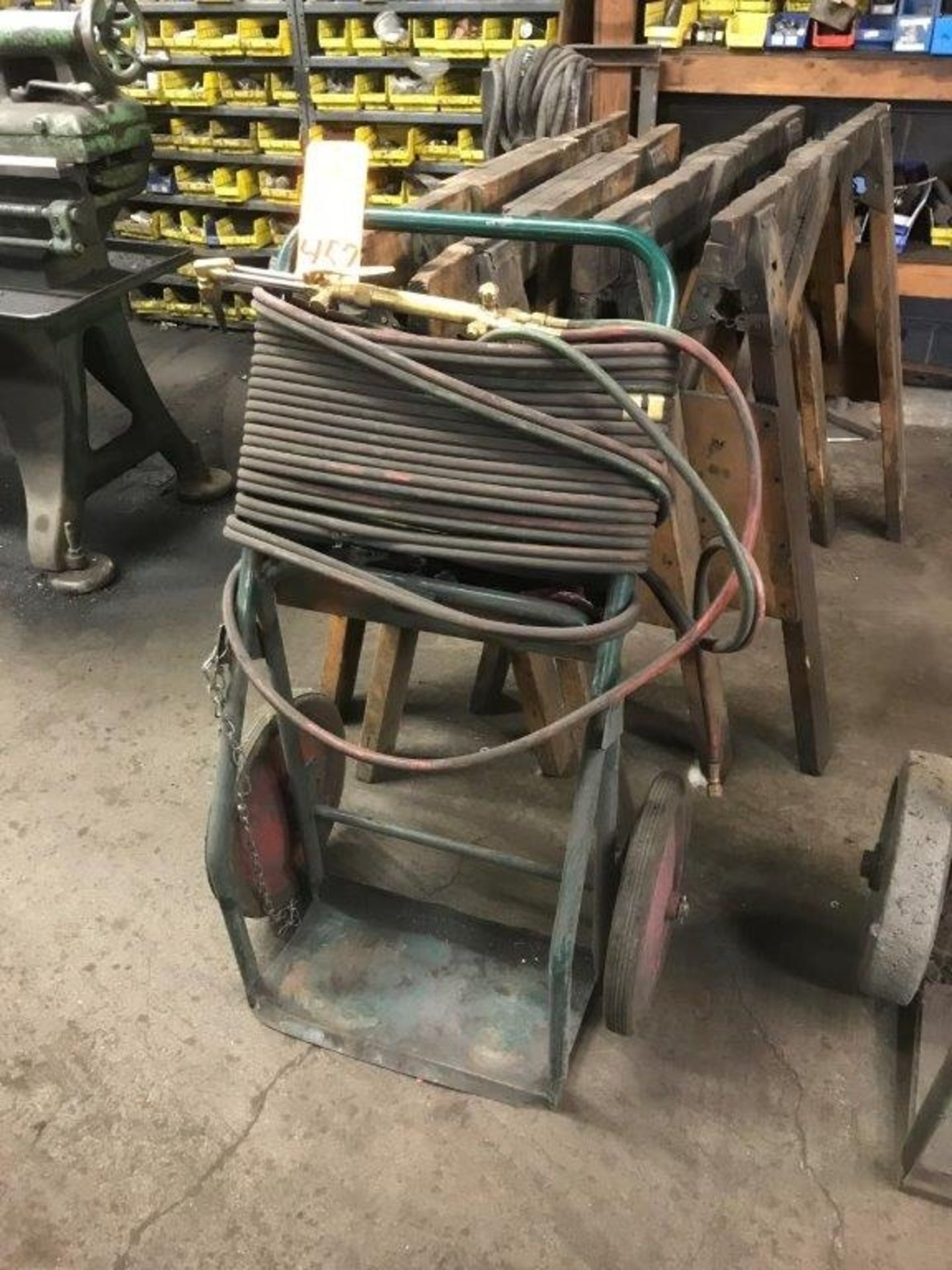 TWO WHEEL TORCH CART WITH HOSE, REGULATORS AND WAND.